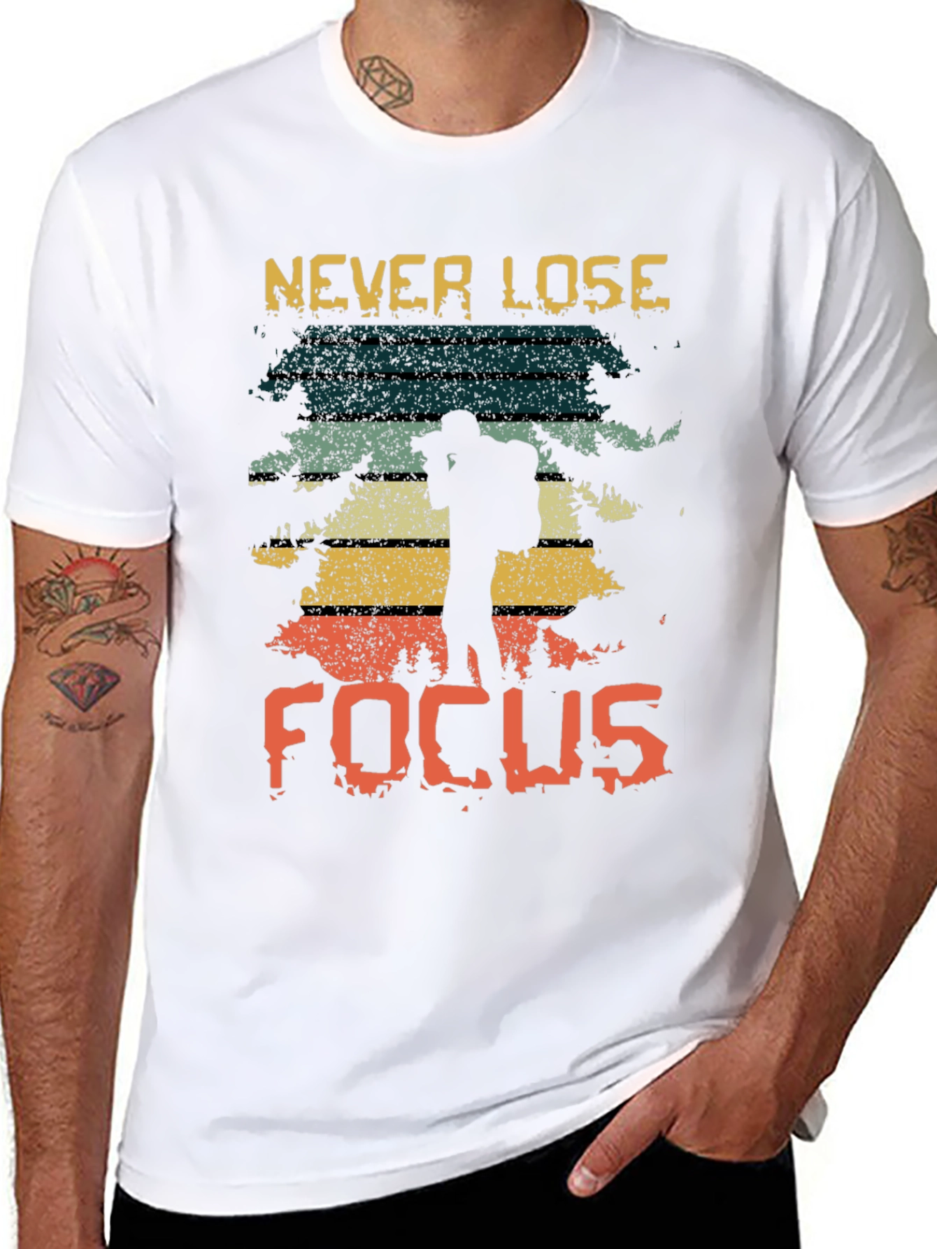 Black Never Lose Focus Retro Graphic Tee view 8