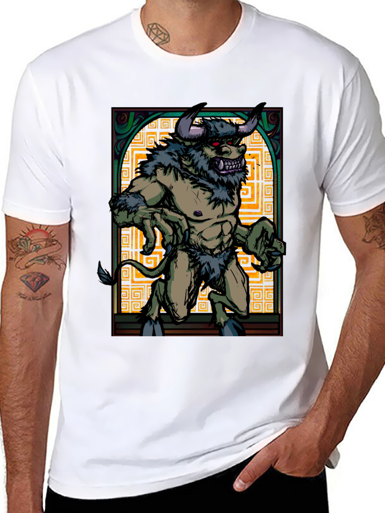 Black Minotaur Graphic Tee - Black Cotton Shirt view 8