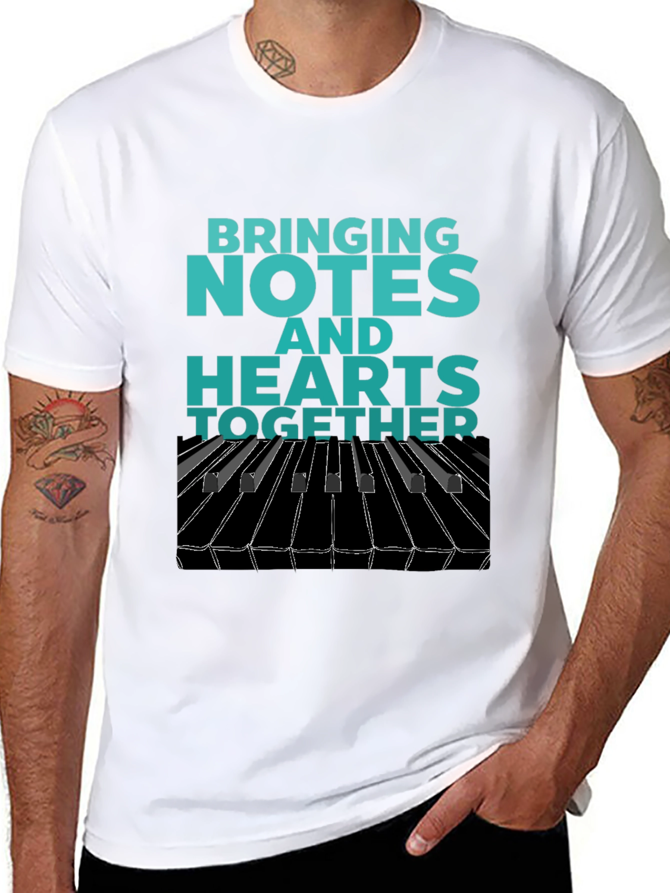 Black Music Lover's Tee: Notes & Hearts Together view 8
