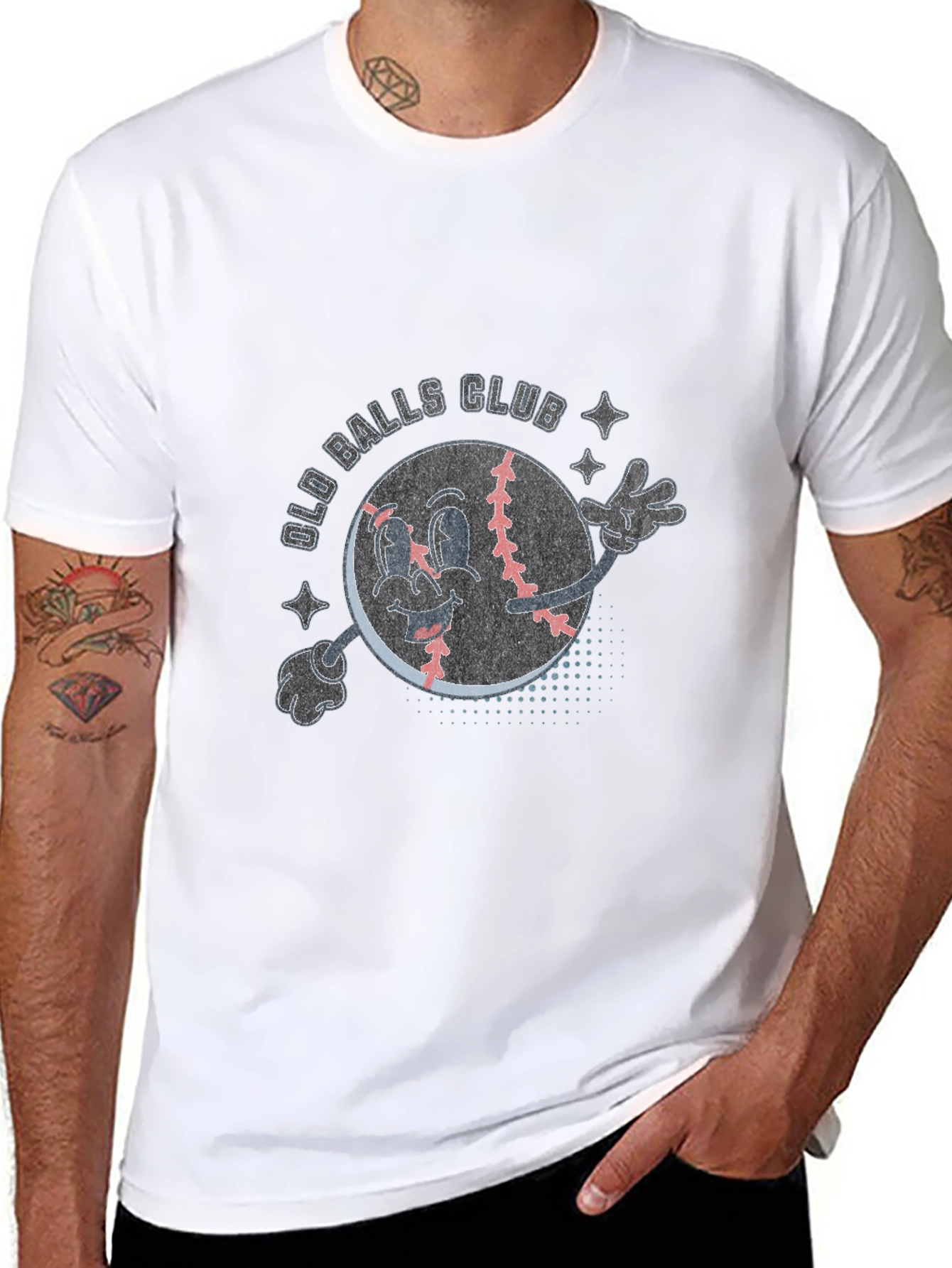 Black Old Balls Club Cartoon Baseball T-Shirt view 8