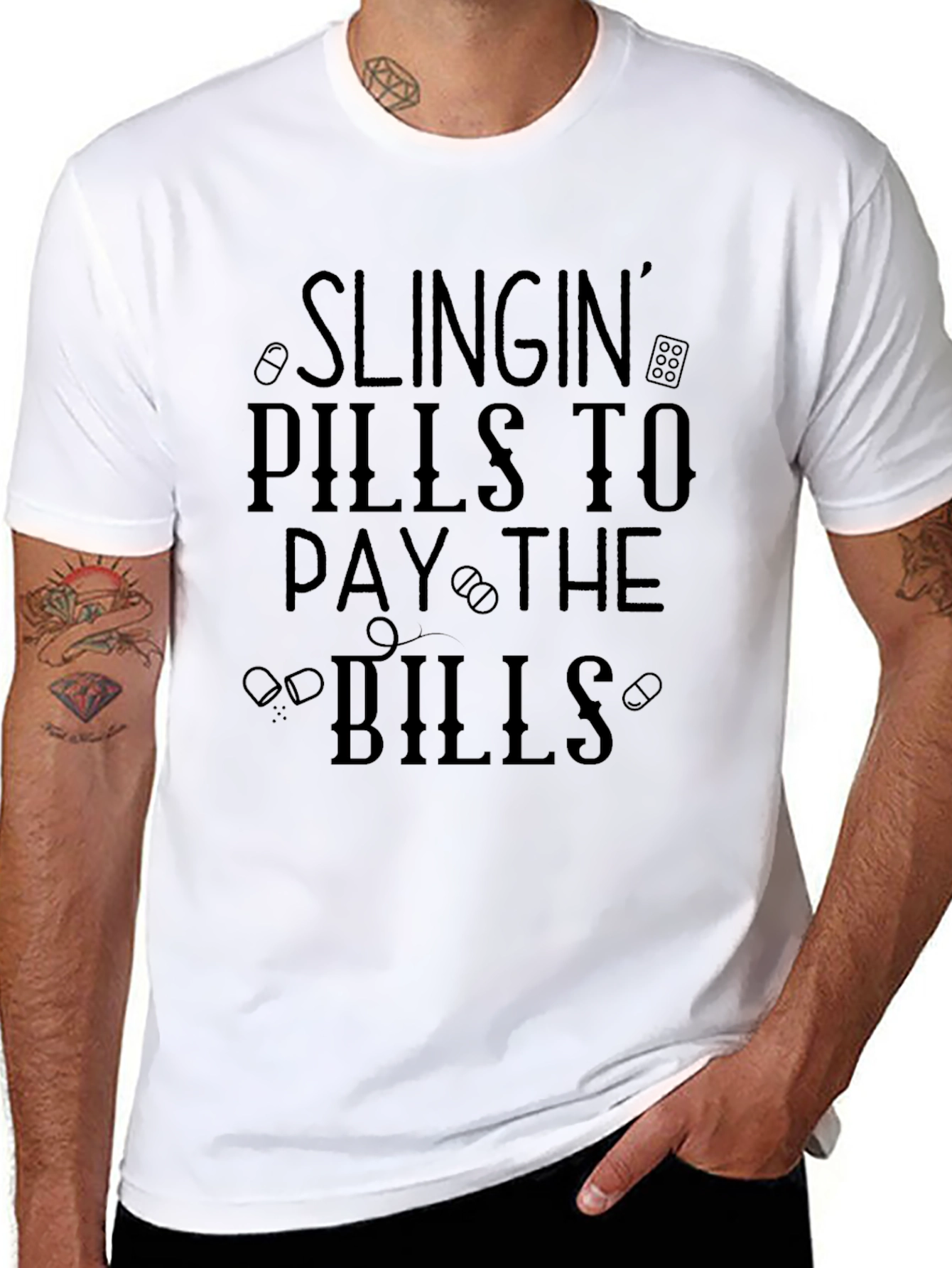 Black Slingin' Pills T-Shirt - Novelty Graphic Tee view 8