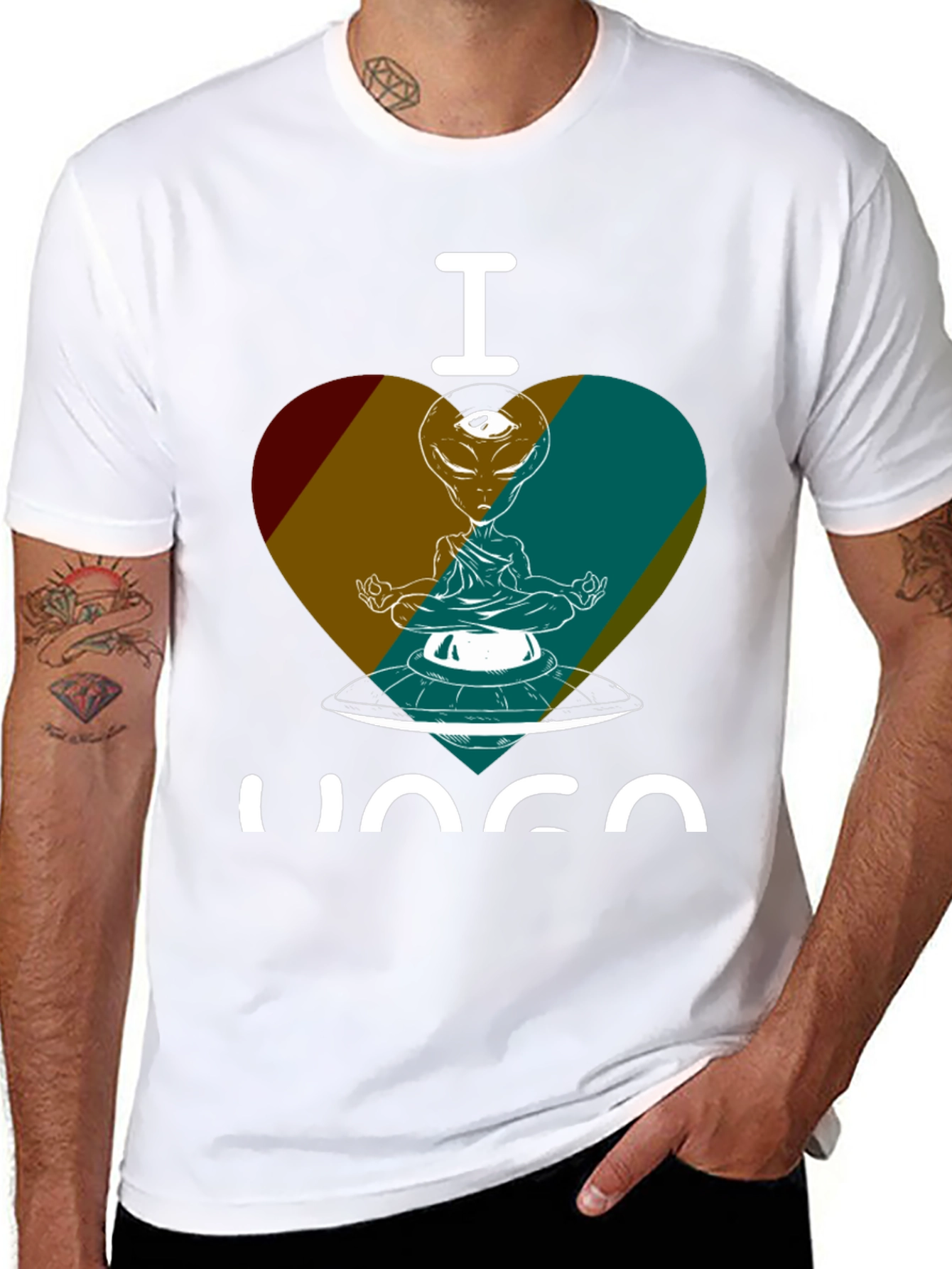 Black I Love Yoga Alien UFO Graphic Tee - Meditating in Space! view 8