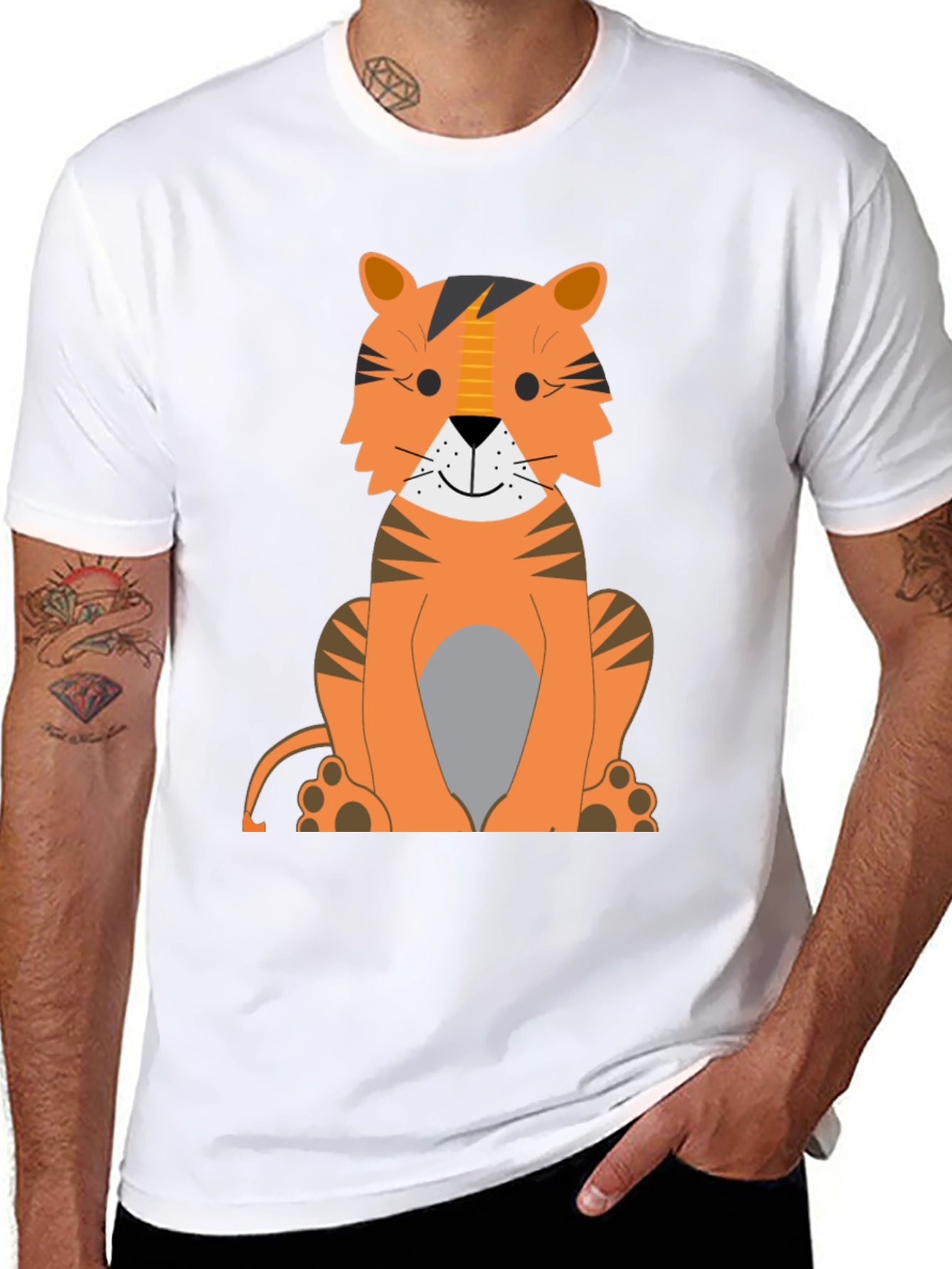Black Cartoon Tiger Graphic Tee - Black view 8