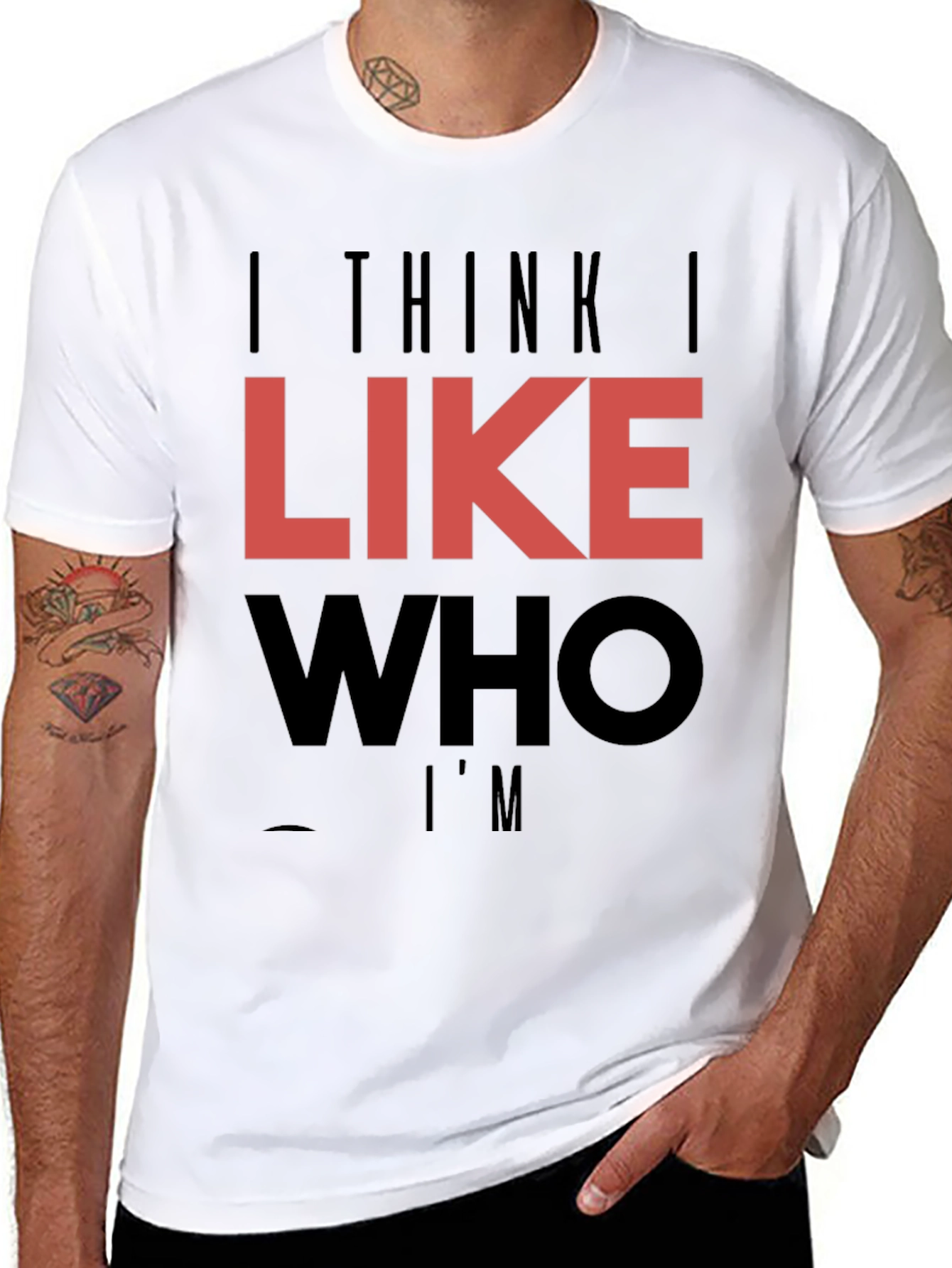 Black I Think I Like Who I'm T-Shirt view 8