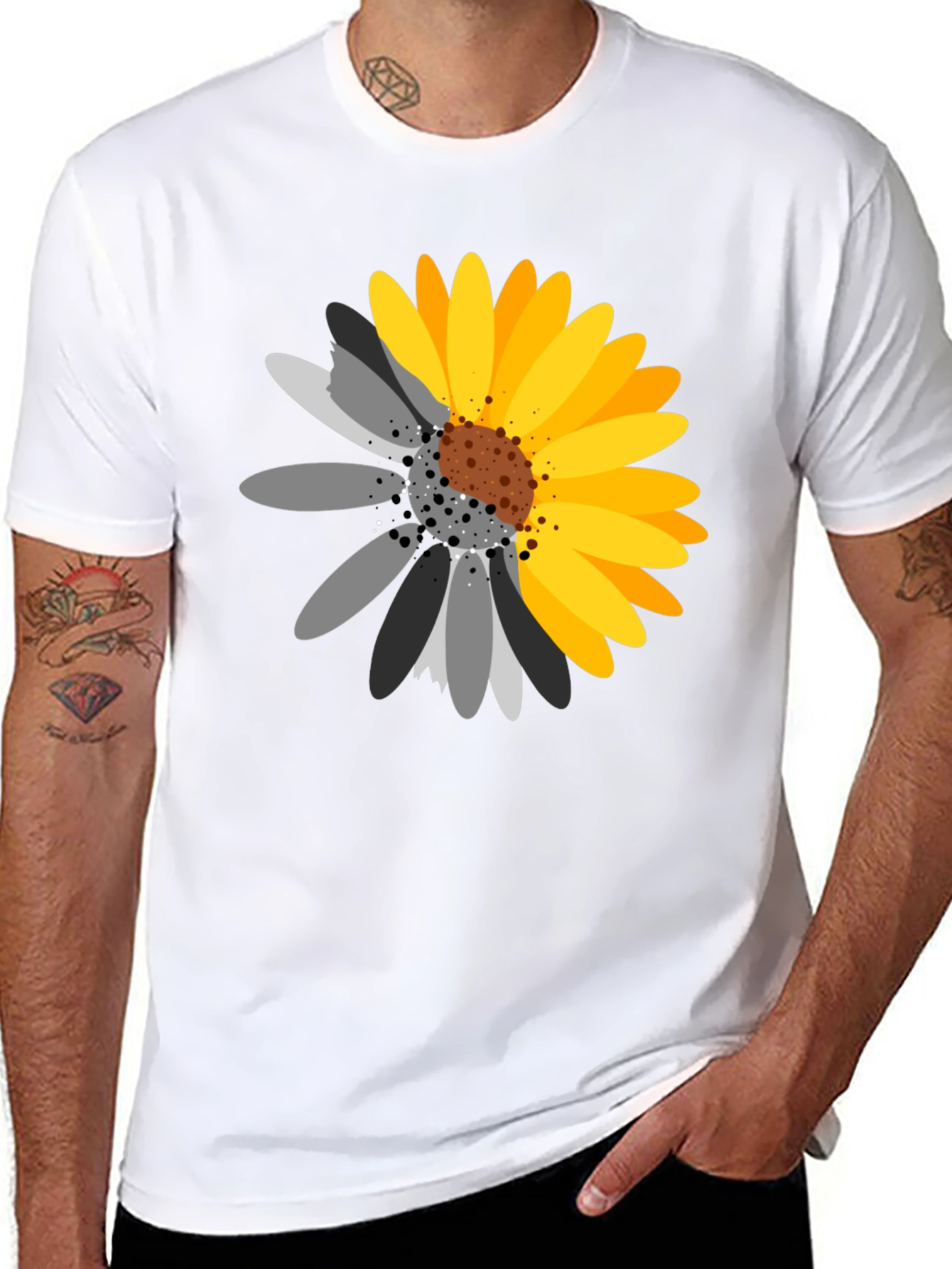 Black Black T-Shirt with Sunflower Graphic view 8