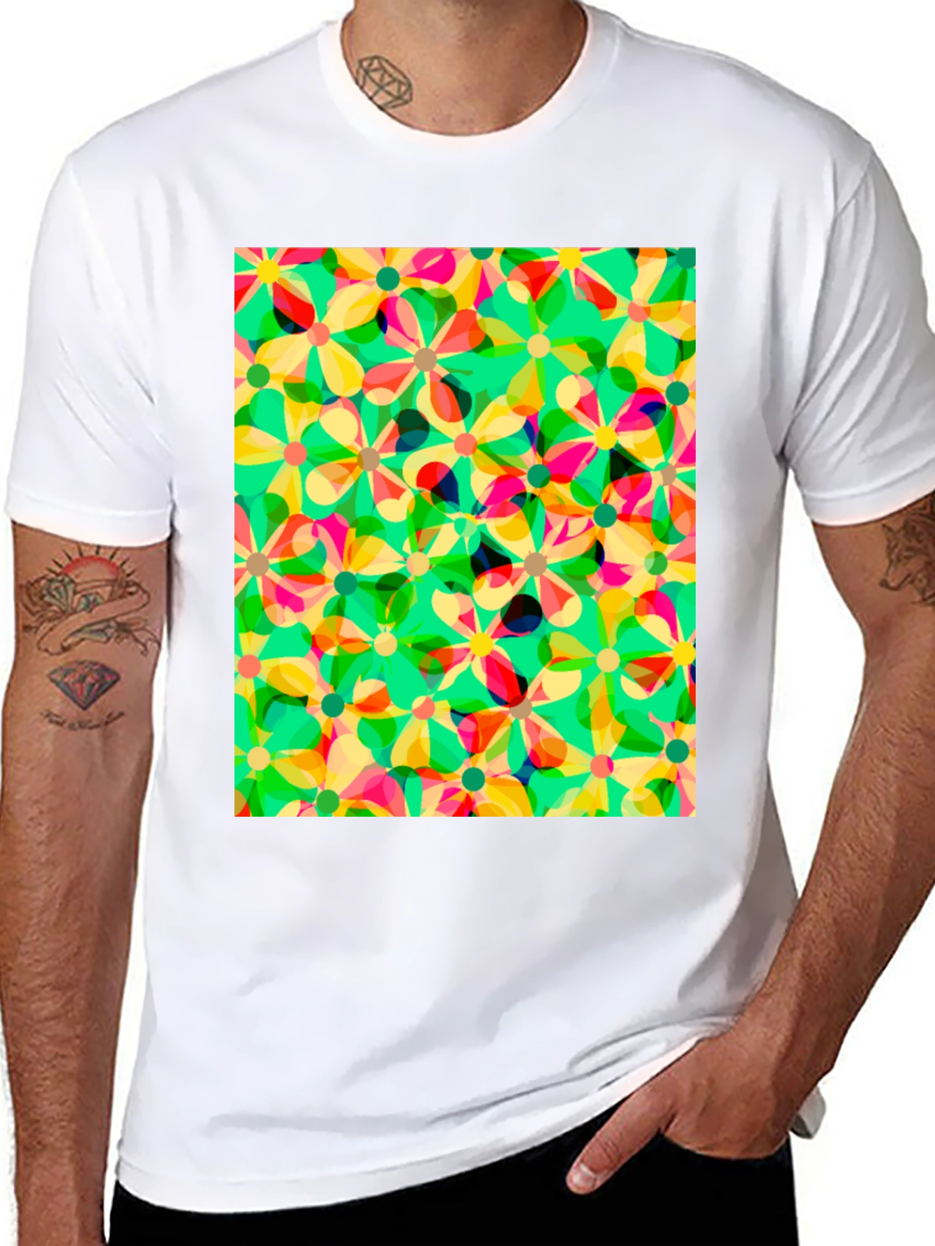 Black Floral Pattern Tee - Vibrant & Unique Design view 8