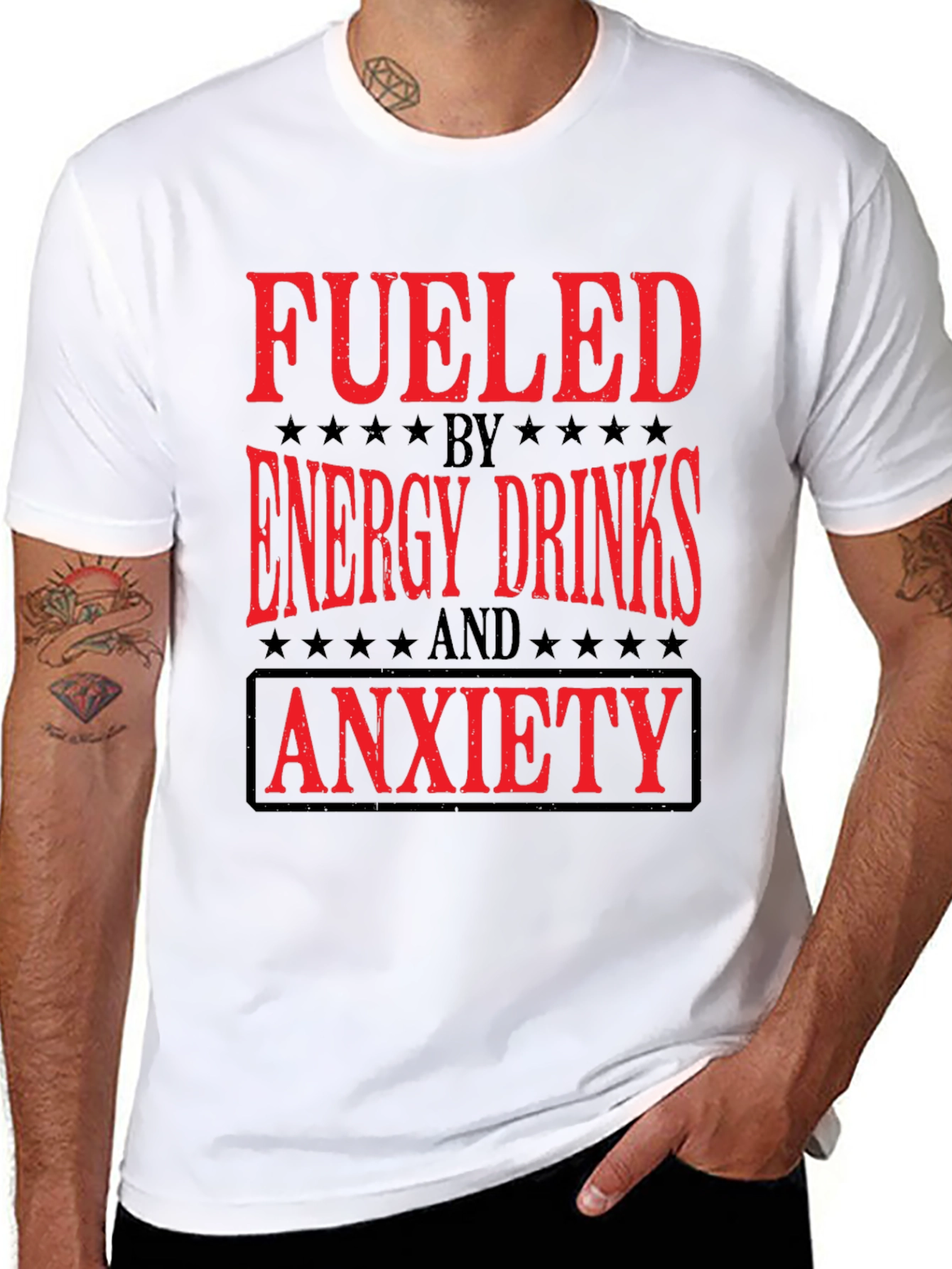 Black Fueled by Energy Drinks and Anxiety T-Shirt view 8