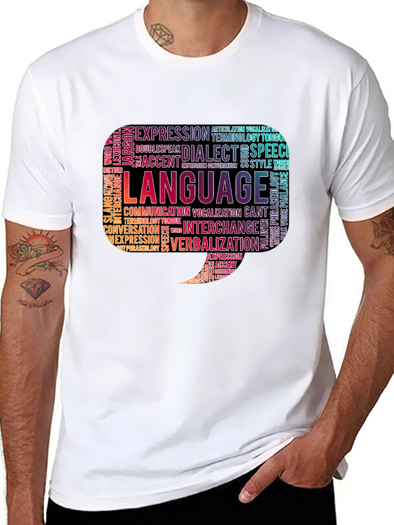 Black Language Word Cloud Graphic Tee view 8