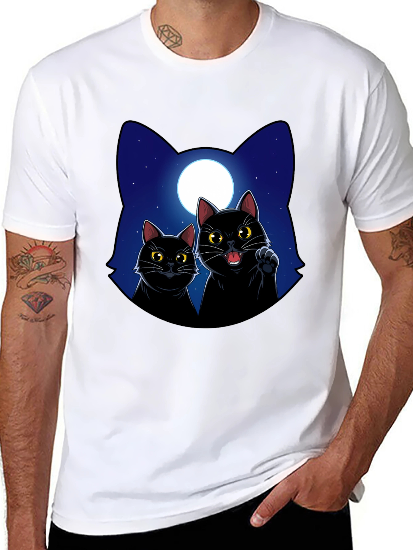 Black Black Cat Moon Graphic T-Shirt view 8