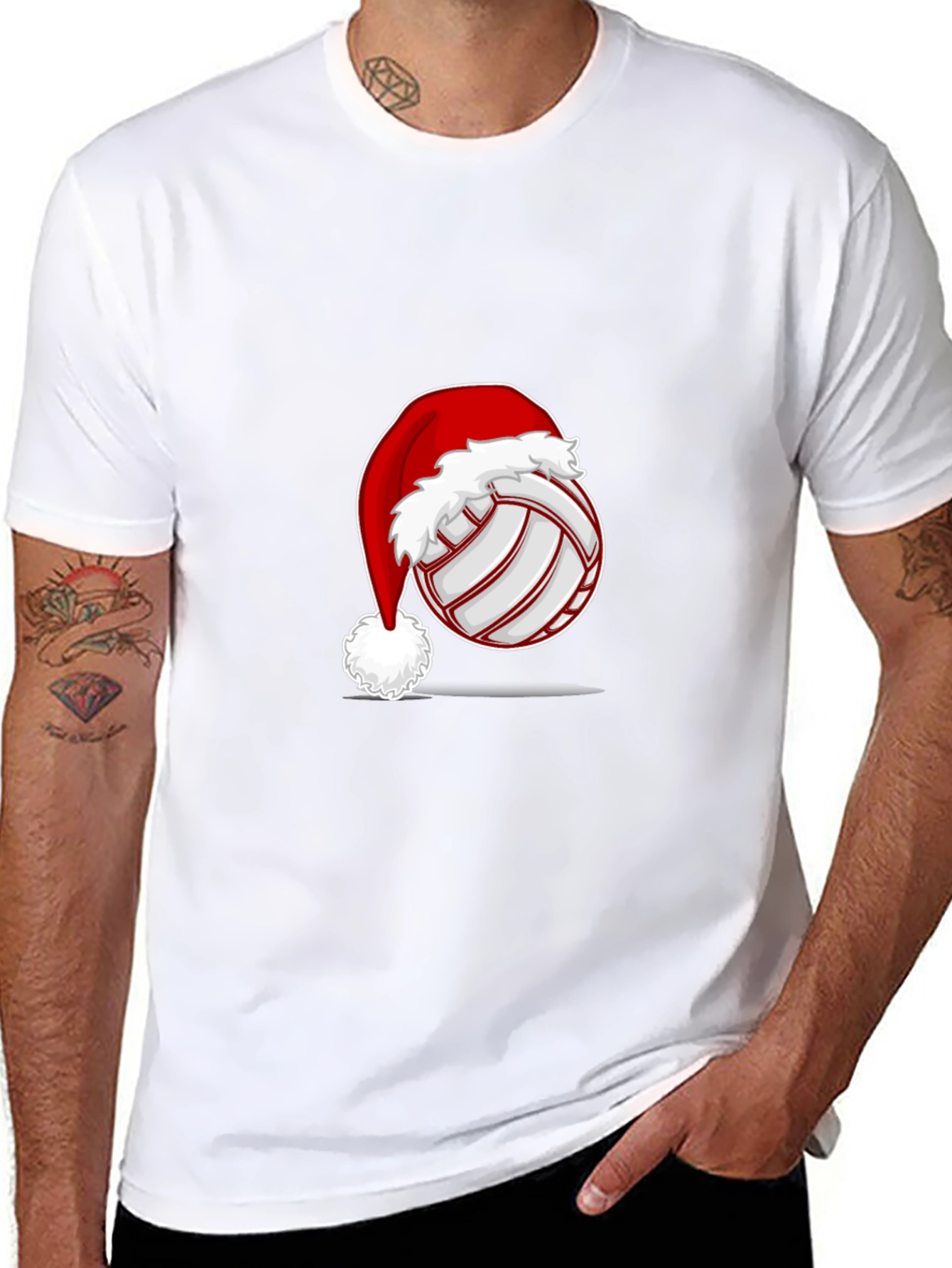 Black Volleyball Santa Hat Graphic Tee view 8