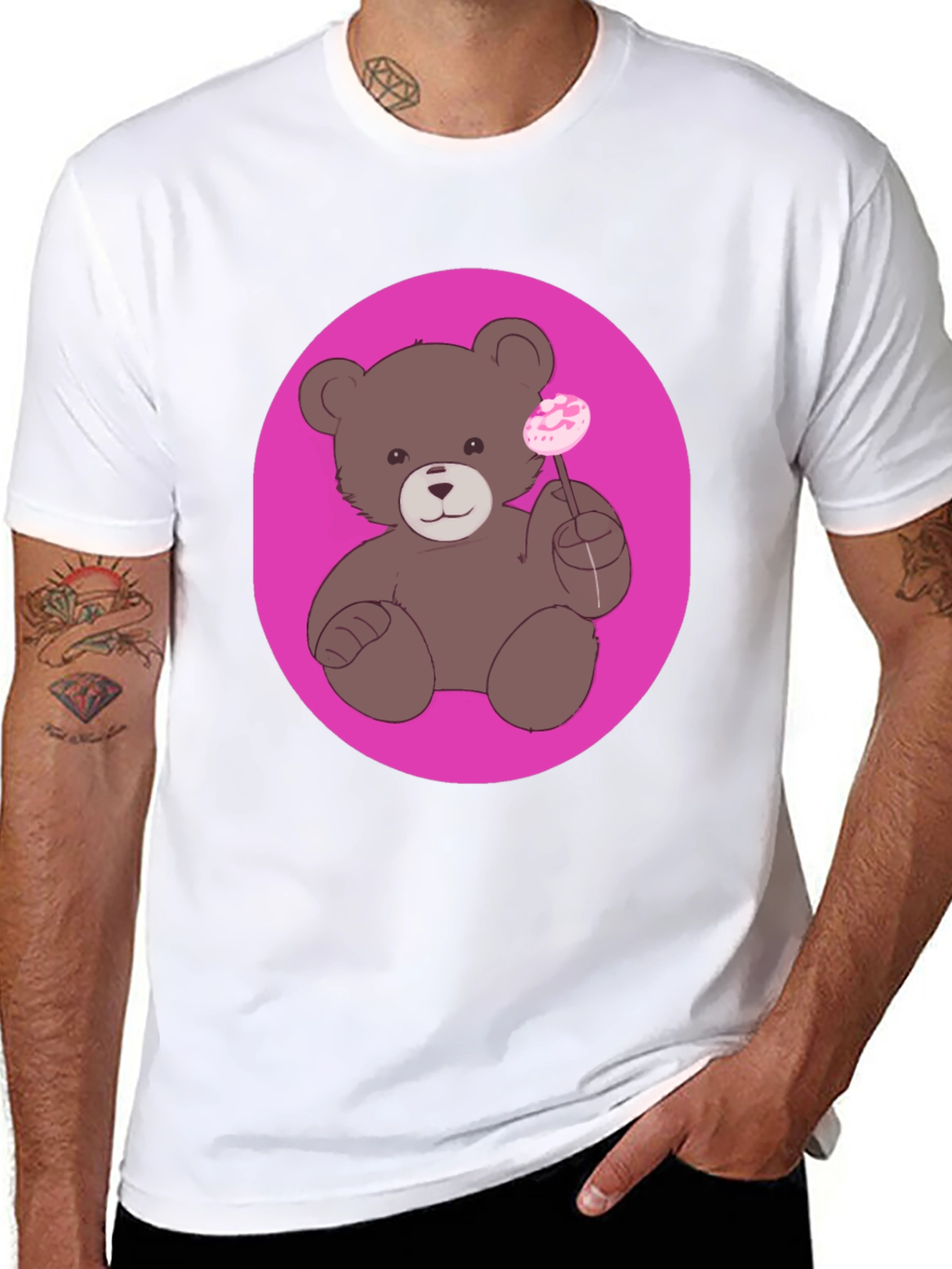 Black Cute Teddy Bear Lollipop Graphic Tee - Unisex view 8