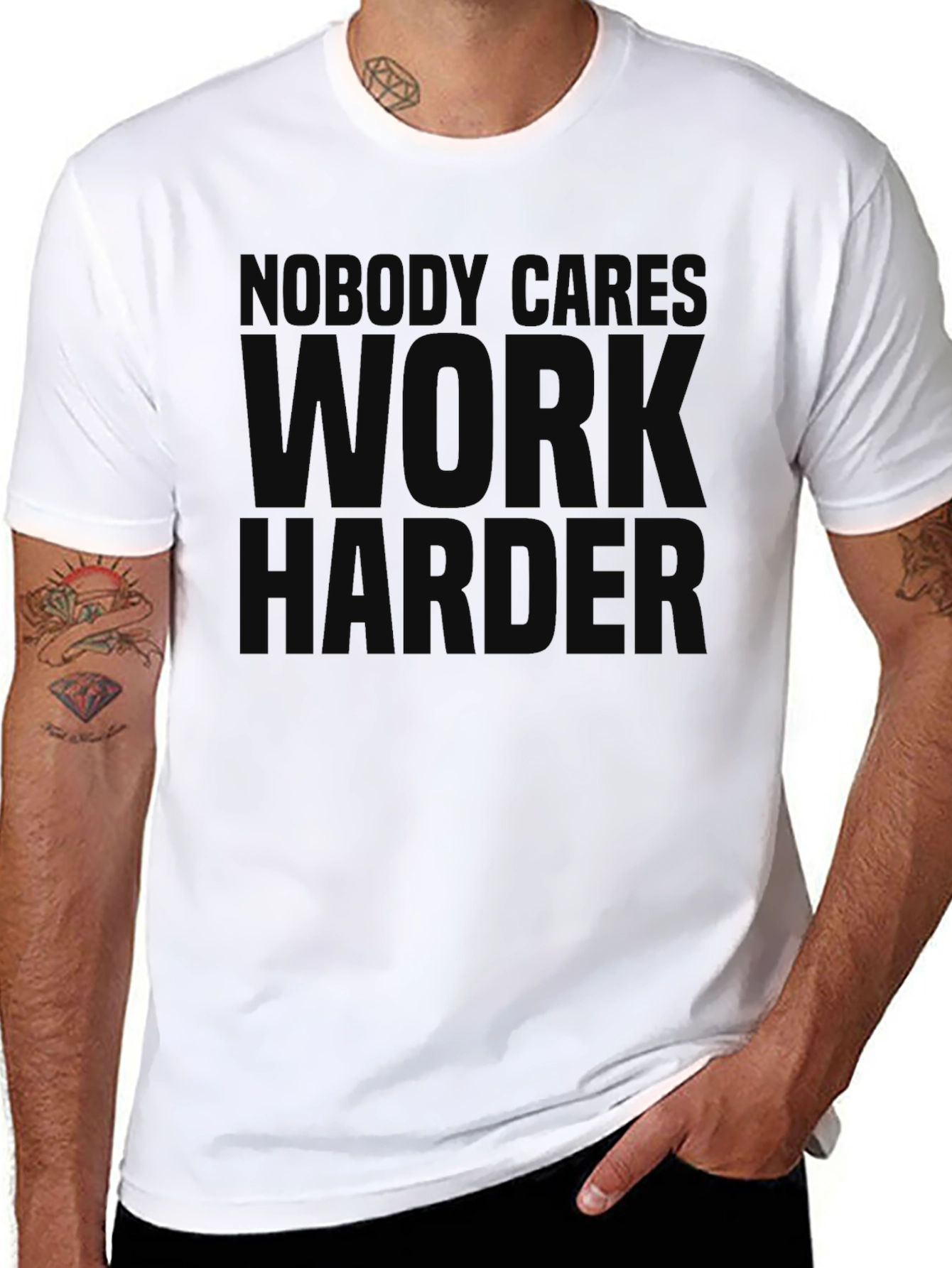 Black Nobody Cares Work Harder Black T-Shirt view 8
