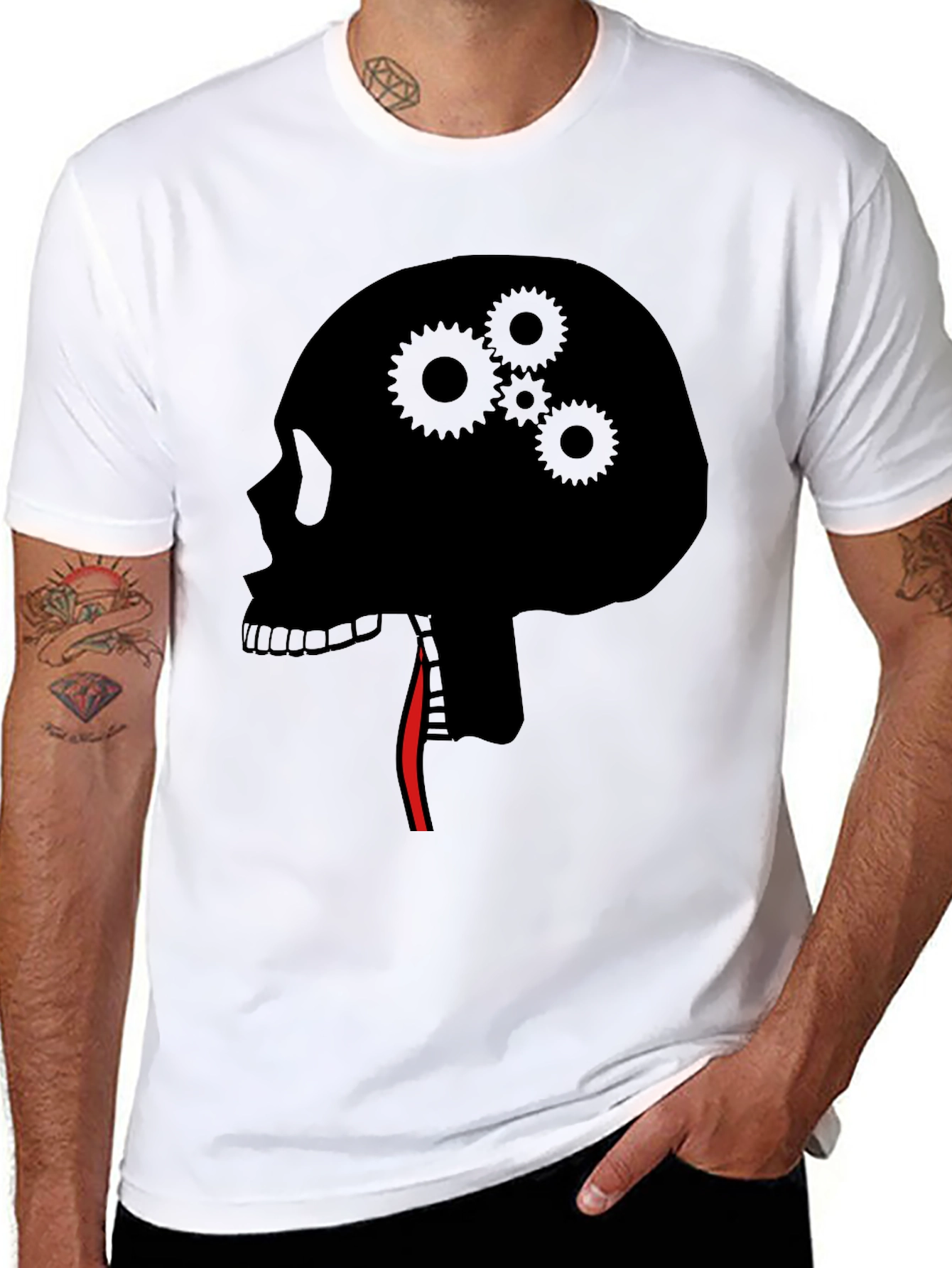 Black Gear Head Skull Tee - Black Graphic T-Shirt view 8