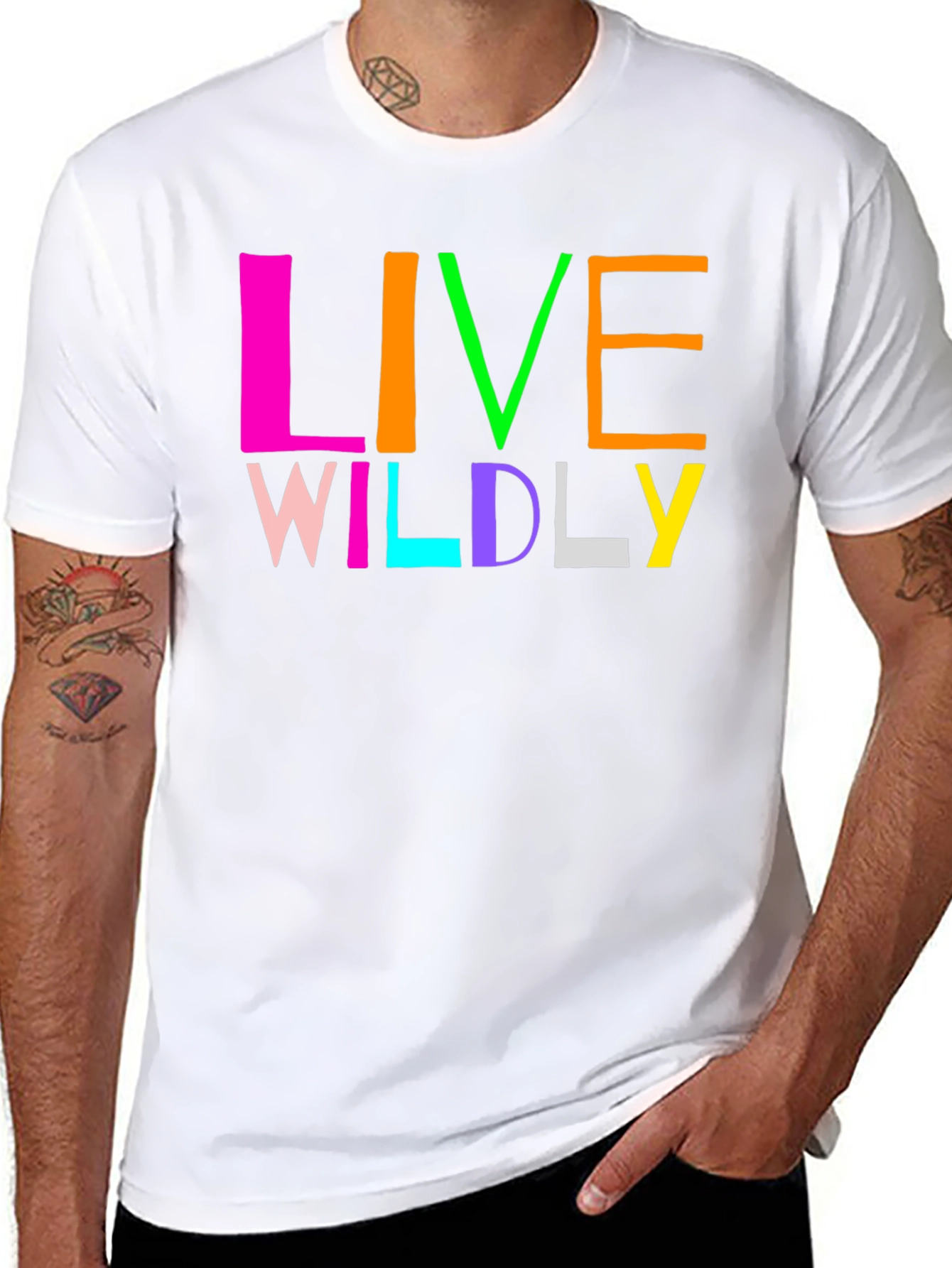 Black Live Wildly Graphic Tee - Colorful Design view 8