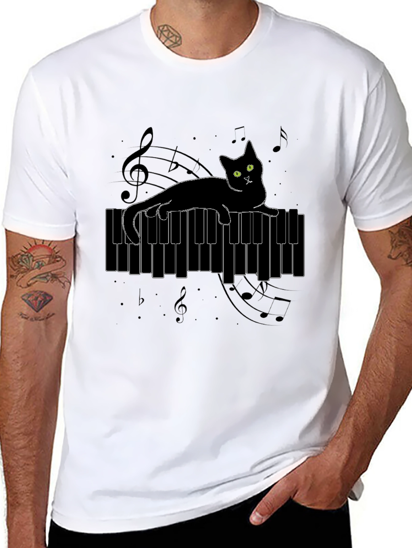 Black Cat on Piano T-Shirt view 8