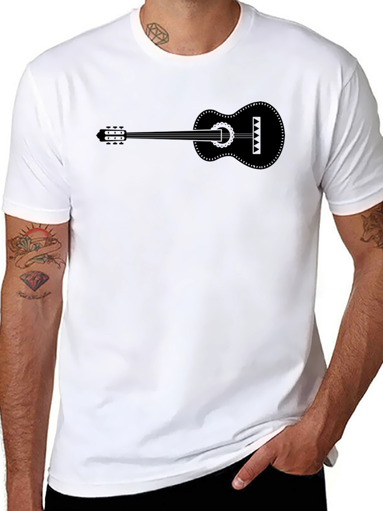 Black Guitar Graphic Tee - Black Cotton T-Shirt view 8