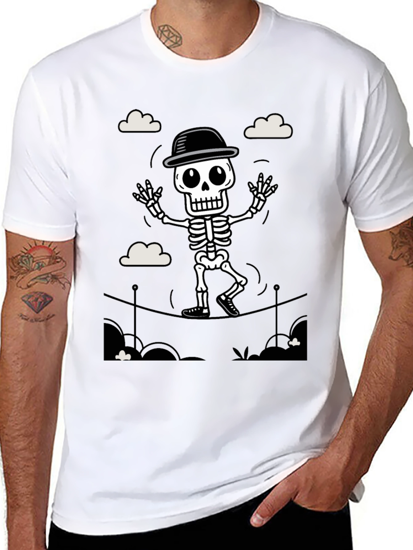 Black Skeleton Tightrope Walker T-Shirt view 8