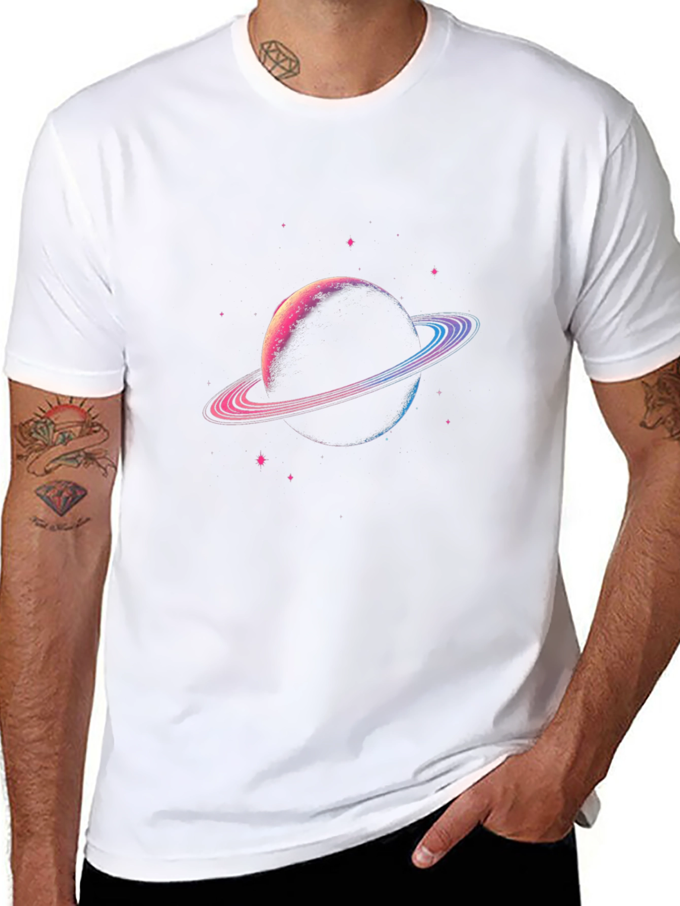 Black Planet Saturn Graphic T-Shirt - Black Cotton Blend view 8