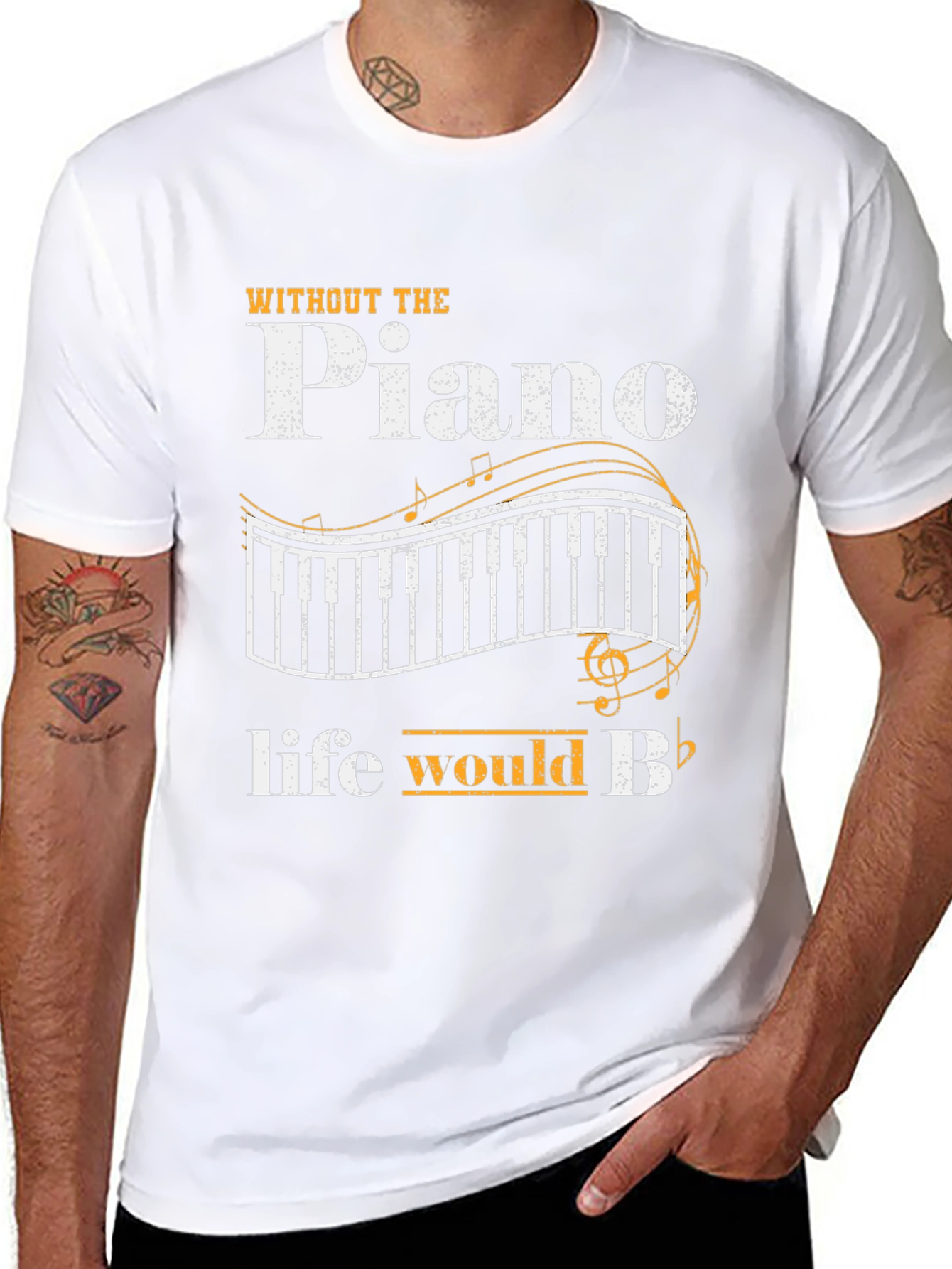 Black Piano Music Lover Black T-Shirt - Life Would Be Flat! view 8