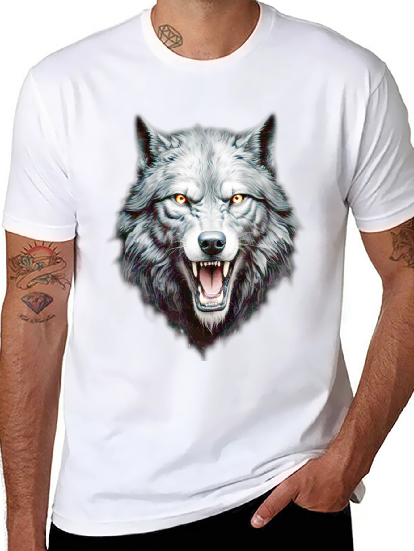 Black Wolf Graphic Print Crew Neck Black T-Shirt view 8