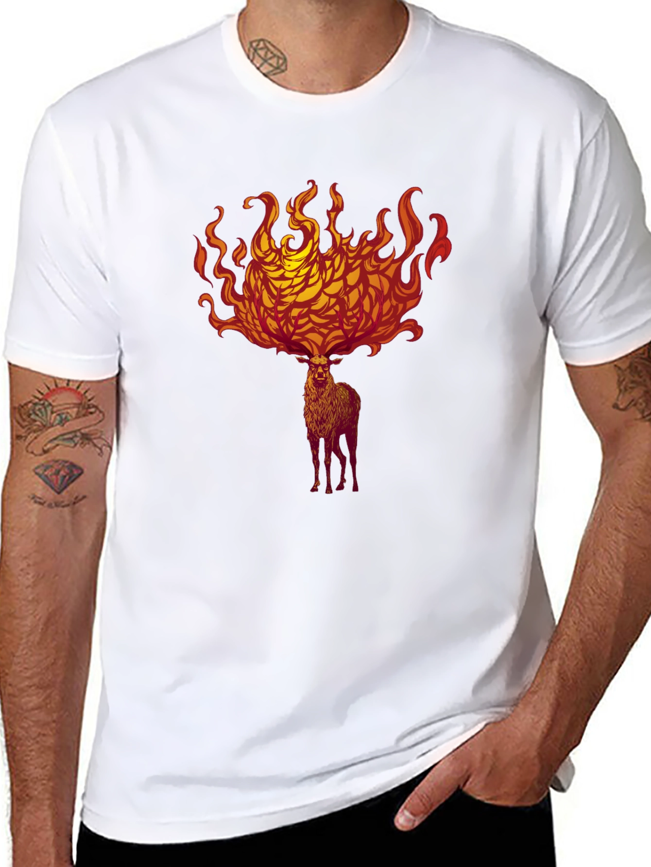 Black Fiery Stag Graphic Tee - Bold Statement Shirt view 8