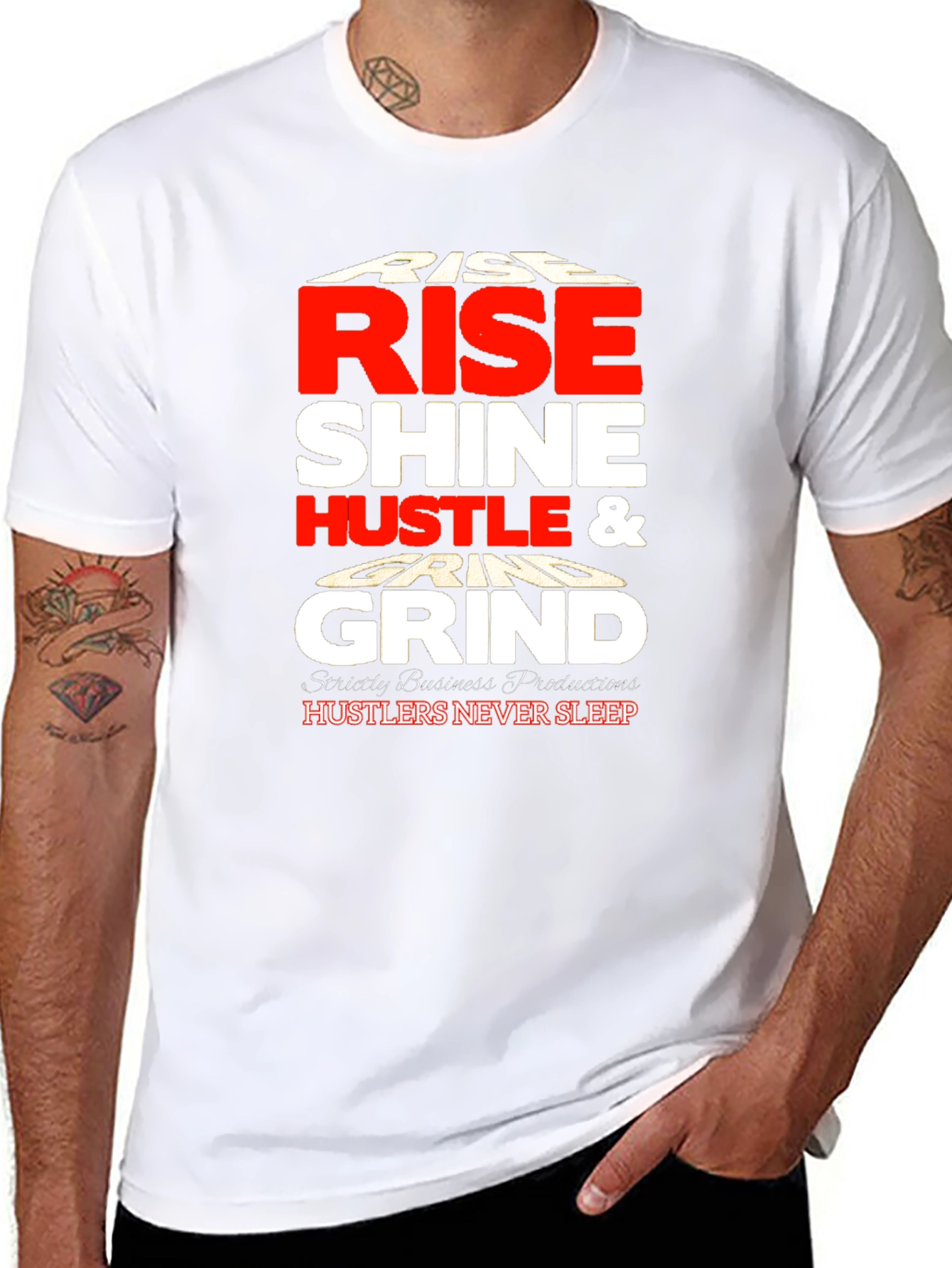 Black Rise Shine Hustle Grind Black Graphic Tee view 8