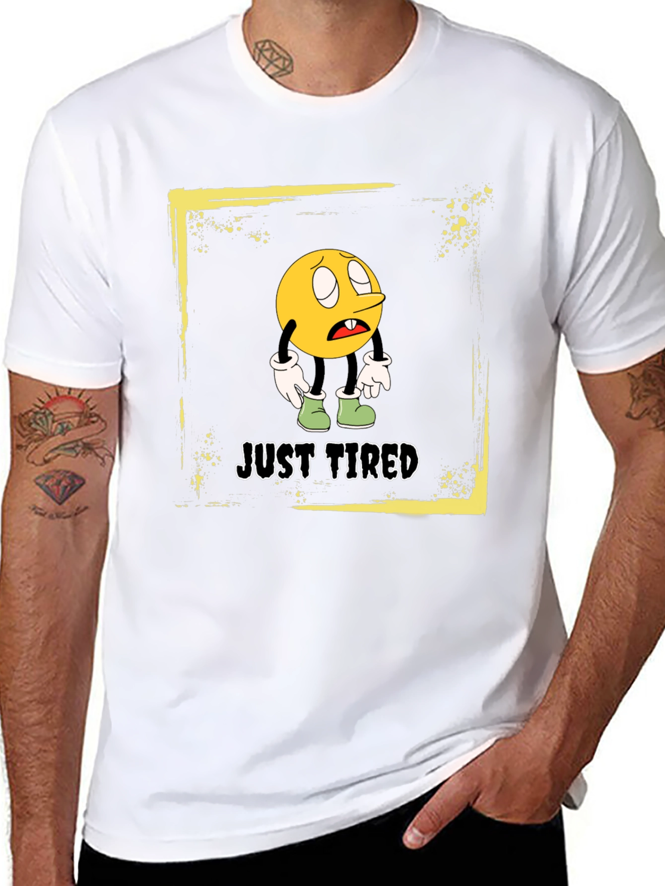 Black Just Tired Graphic T-Shirt - Funny Cartoon Emoji Tee view 8