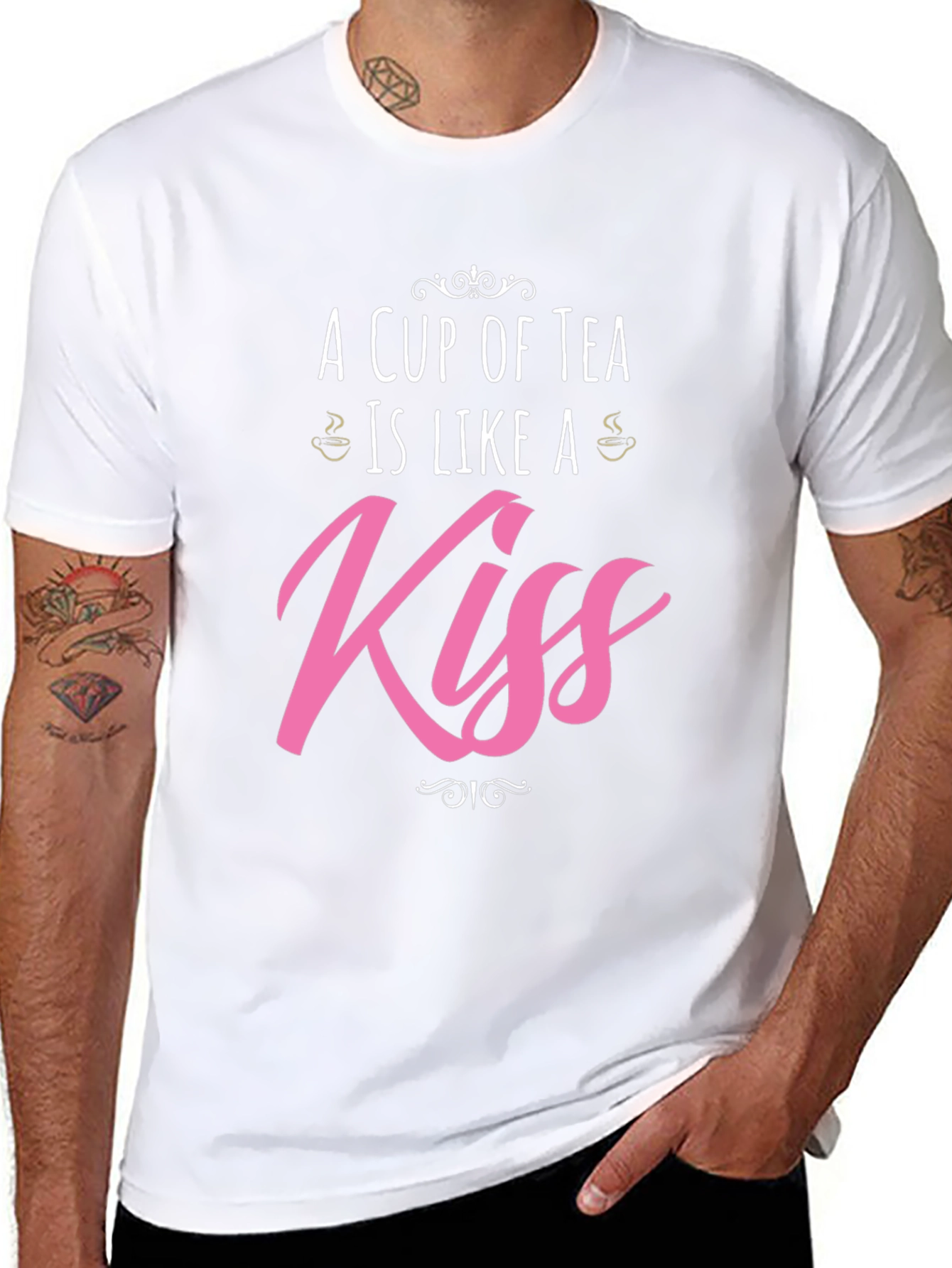Black A Cup of Tea is Like a Kiss Graphic T-Shirt view 8