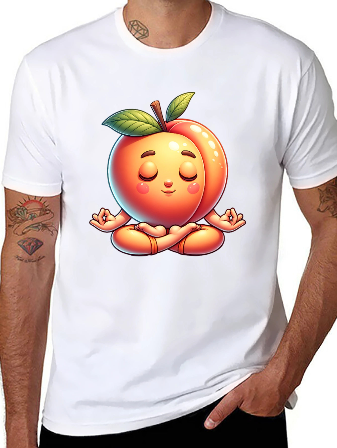 Black Funny Peach Meditating Yoga Black T-Shirt view 8