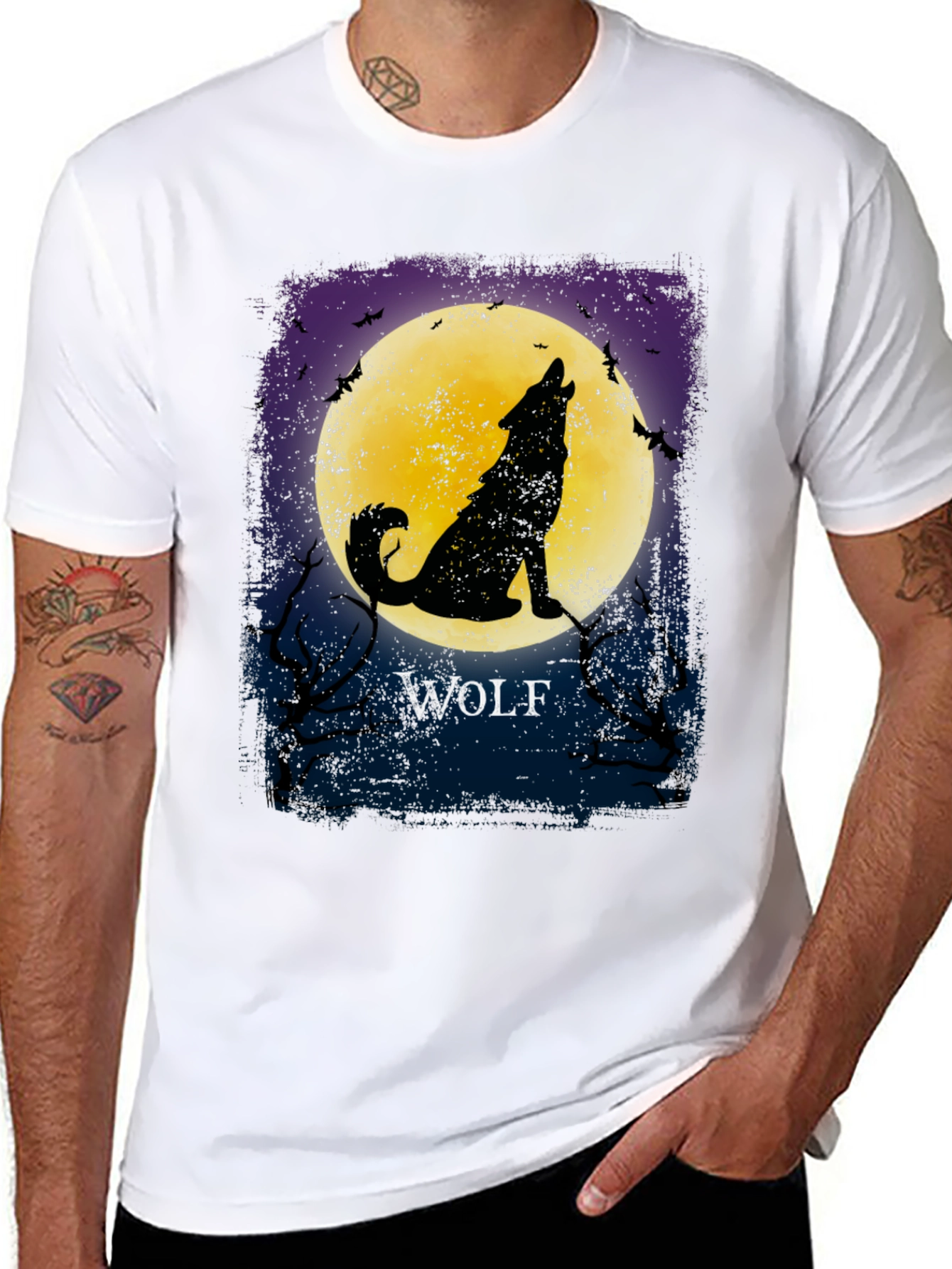 Black Wolf Howling at Moon Graphic T-Shirt view 8