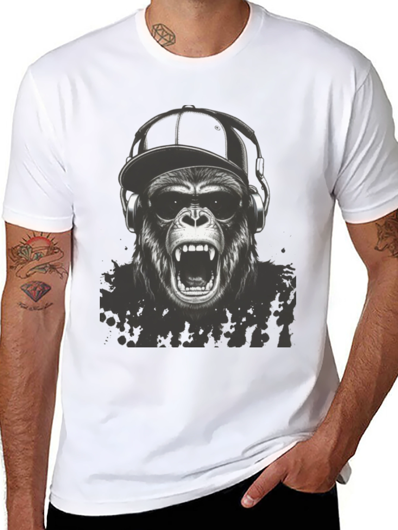 Black Cool Gorilla Graphic Tee view 8