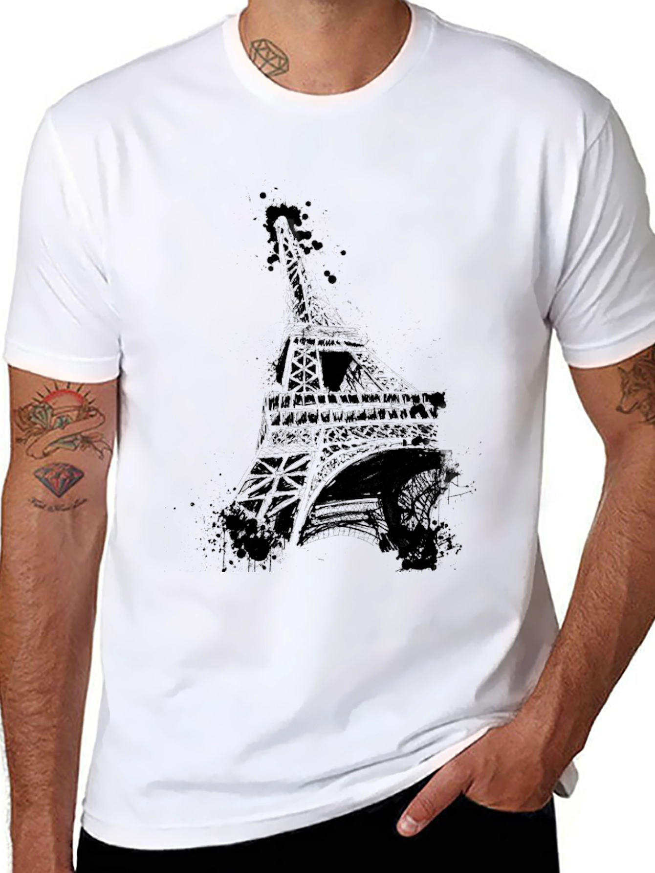Black Eiffel Tower Graphic Tee - Men's Black T-Shirt view 8