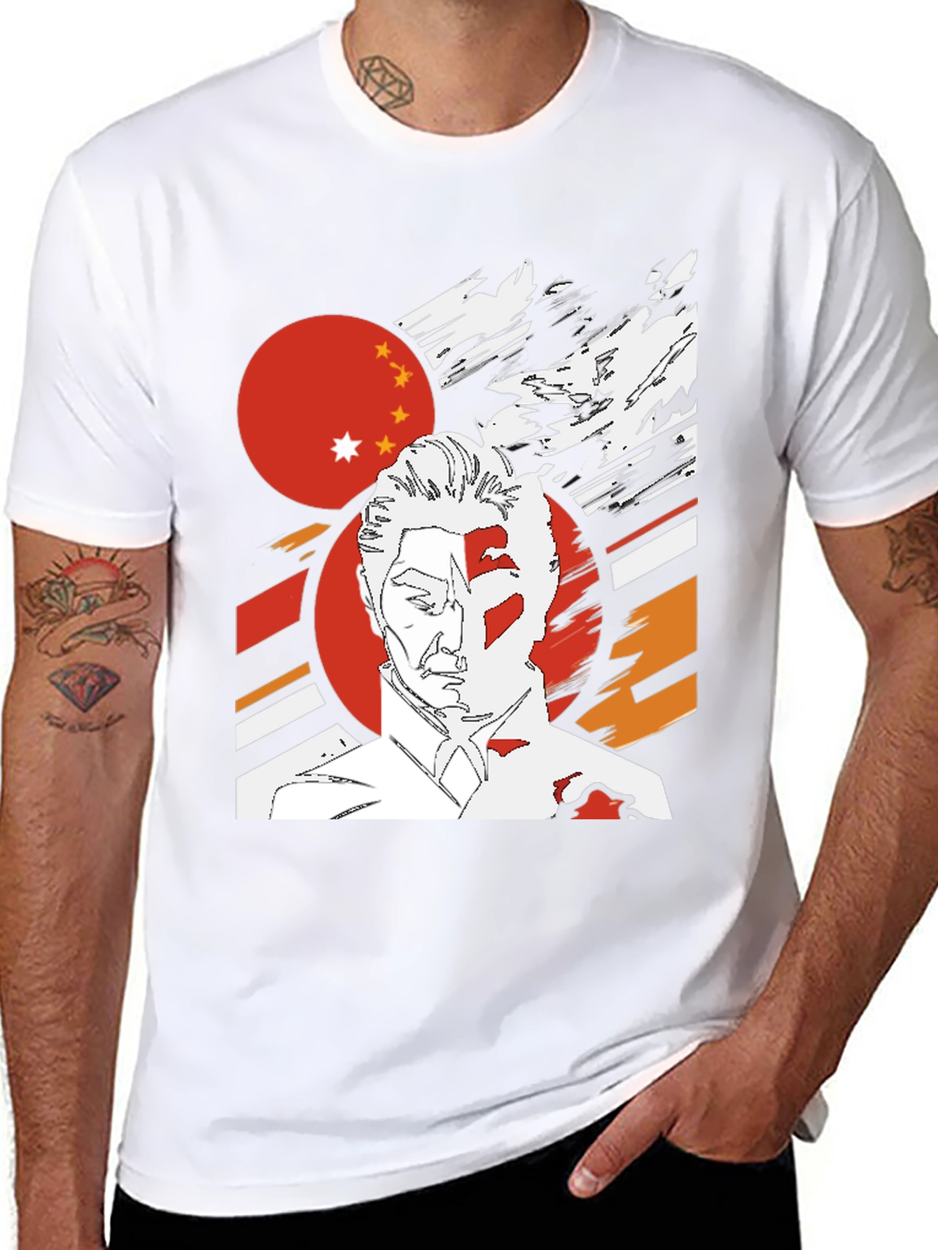 Graphic Tee - China Flag Art Print Black T-Shirt - 8