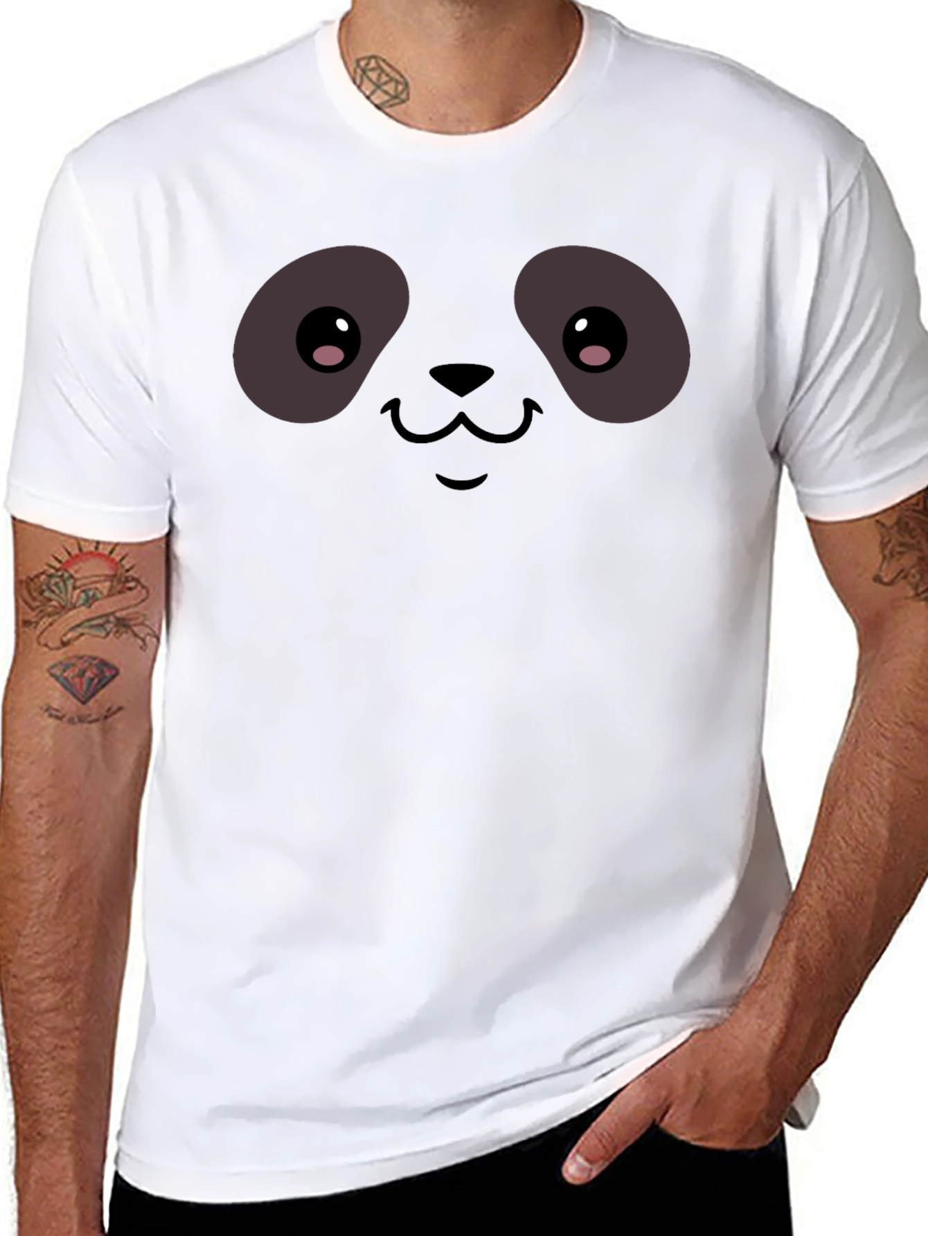 Black Cute Panda Face Graphic T-Shirt - Black view 8