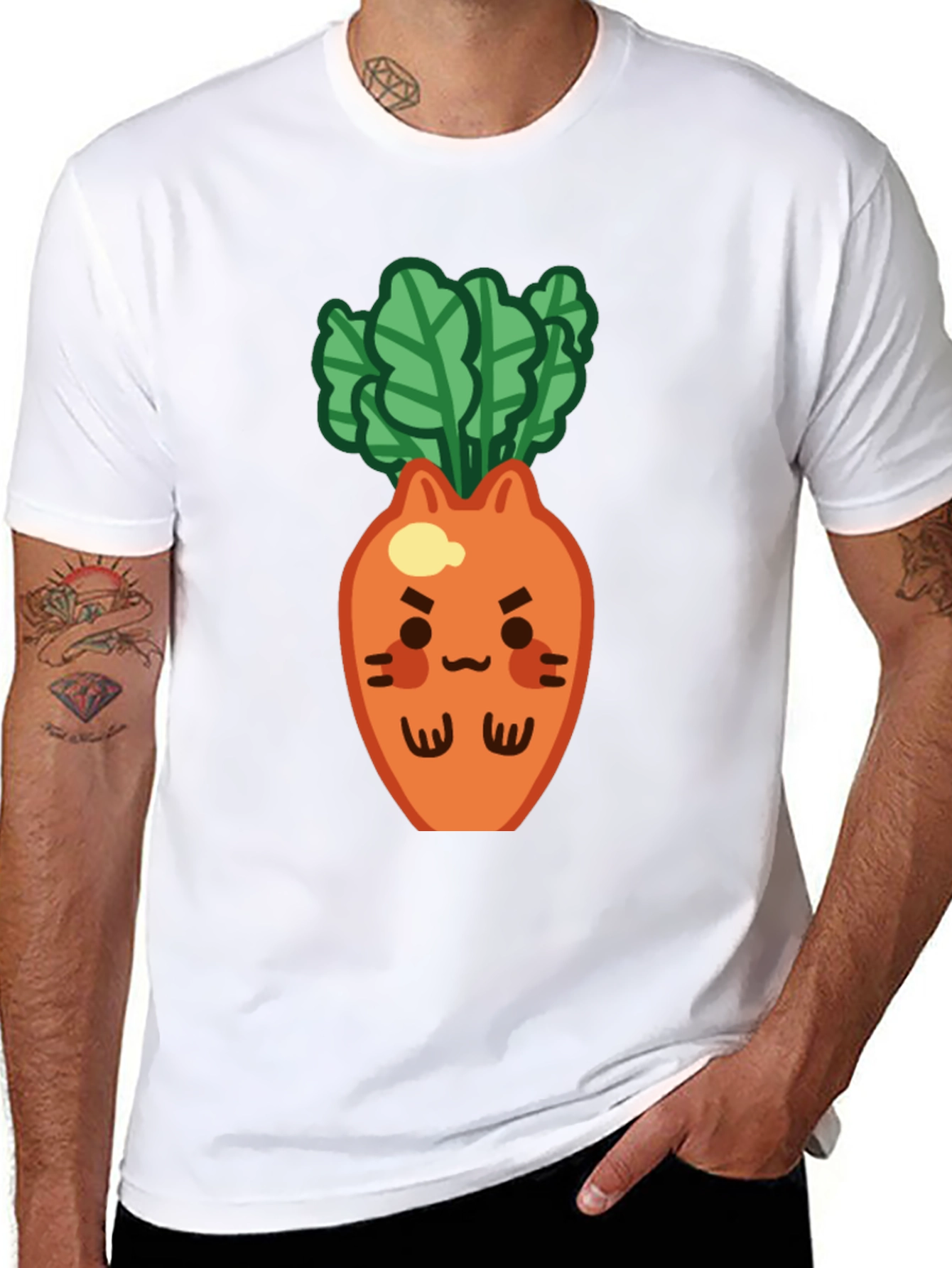 Black Cute Carrot Cat T-Shirt - Black, Unique Design view 8