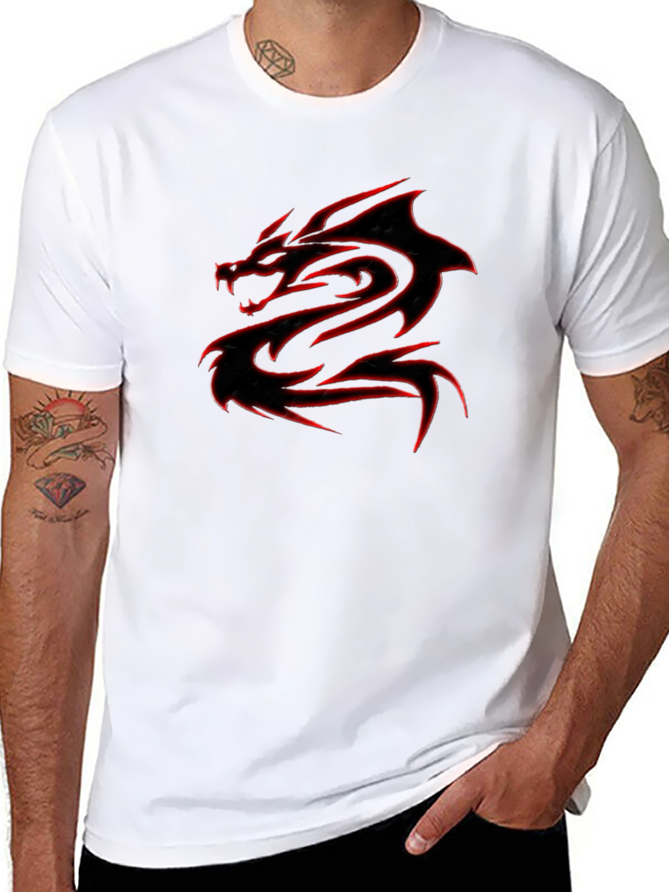 Black T-Shirt with Red Dragon Graphic - 8