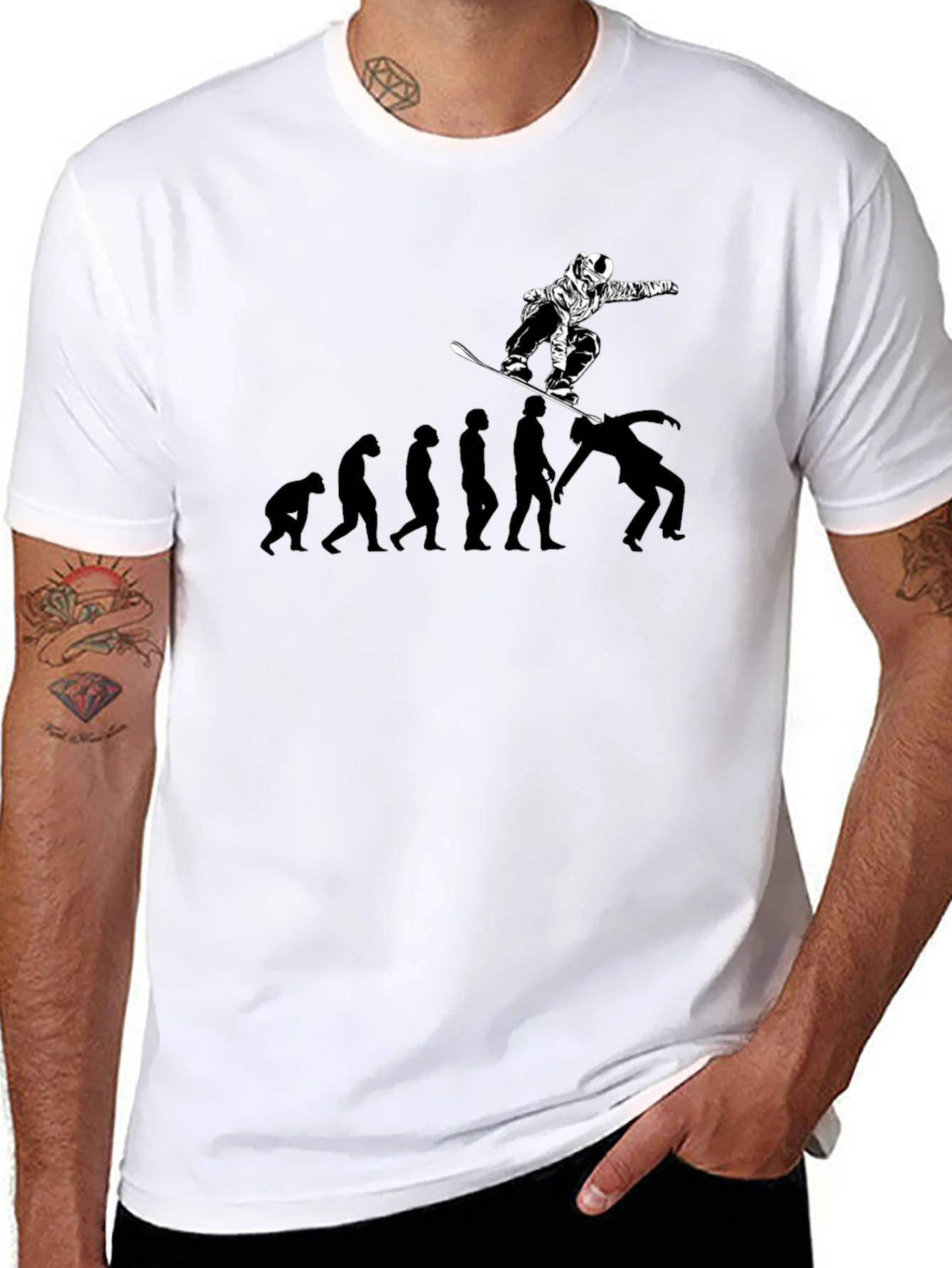 Black Snowboard Evolution T-Shirt: Black Crew Neck Graphic Tee view 8