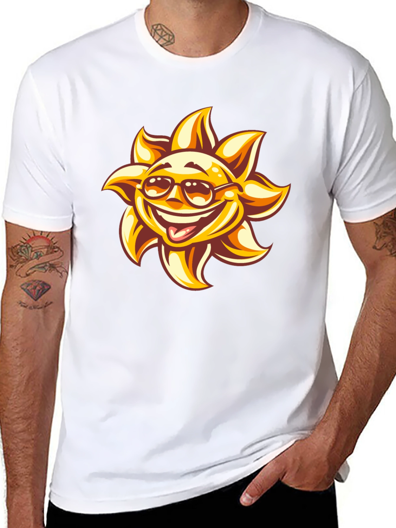 Black Smiling Sun Graphic Black T-Shirt view 8