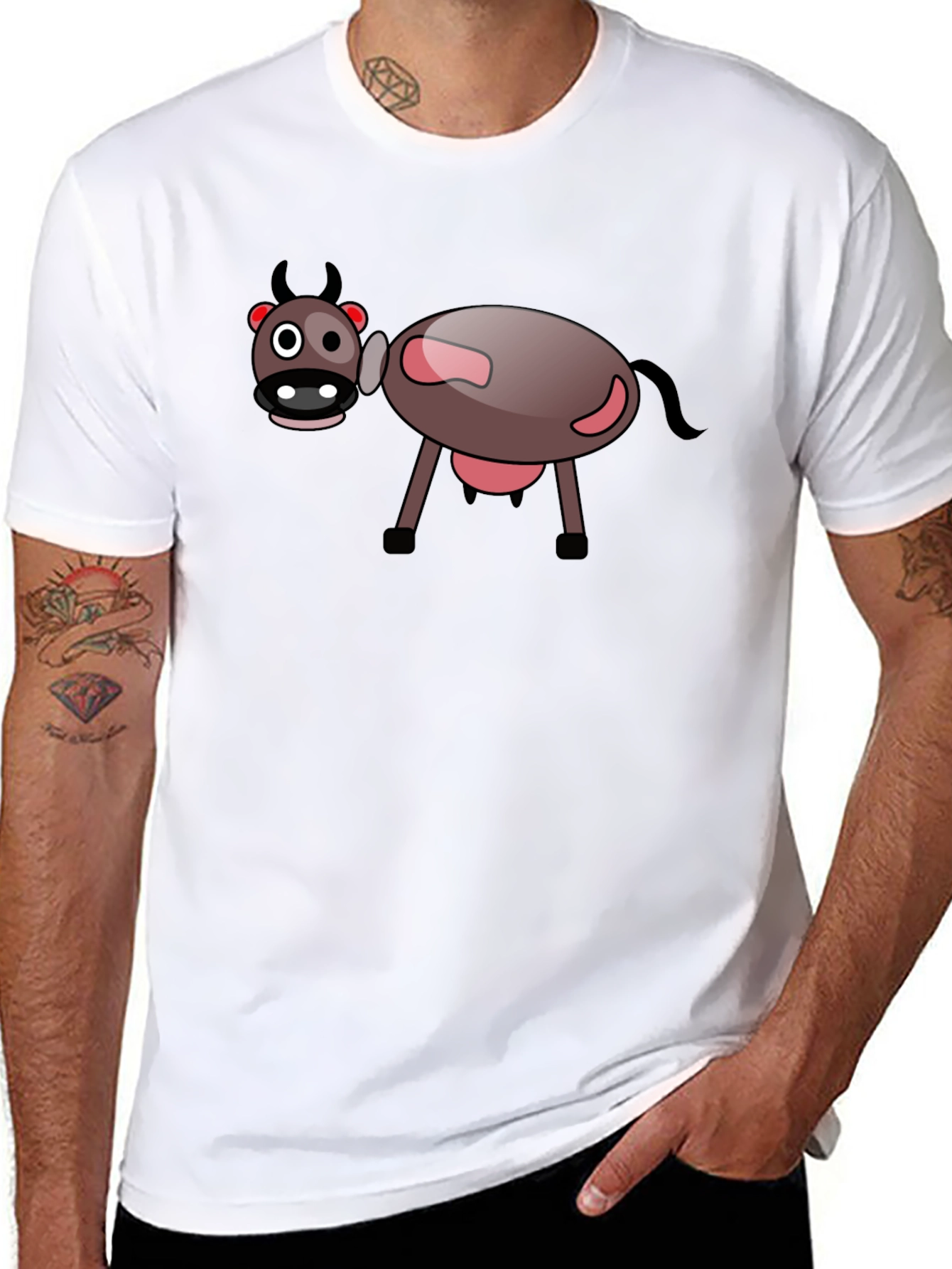 Black Cartoon Cow Black T-Shirt - Fun Novelty Tee view 8