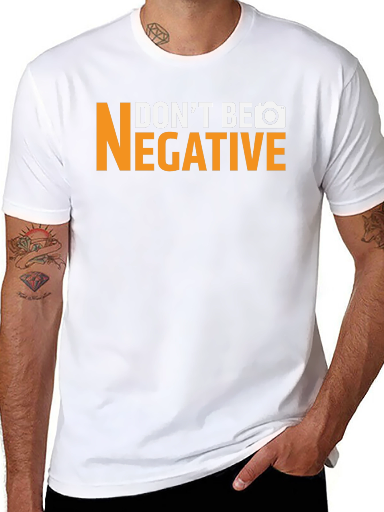 Black Don't Be Negative Funny Camera T-Shirt view 8