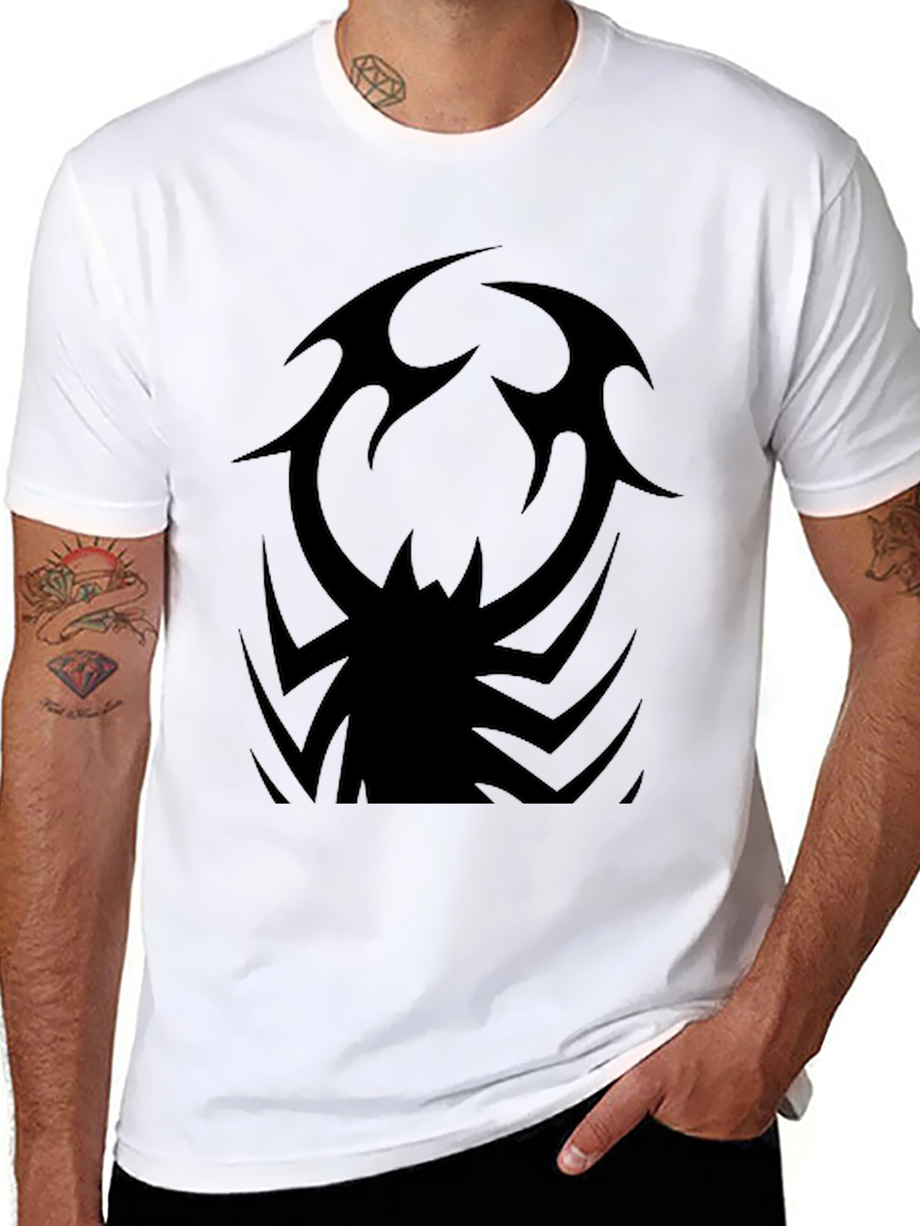 Black Tribal Spider Graphic Black T-Shirt view 8