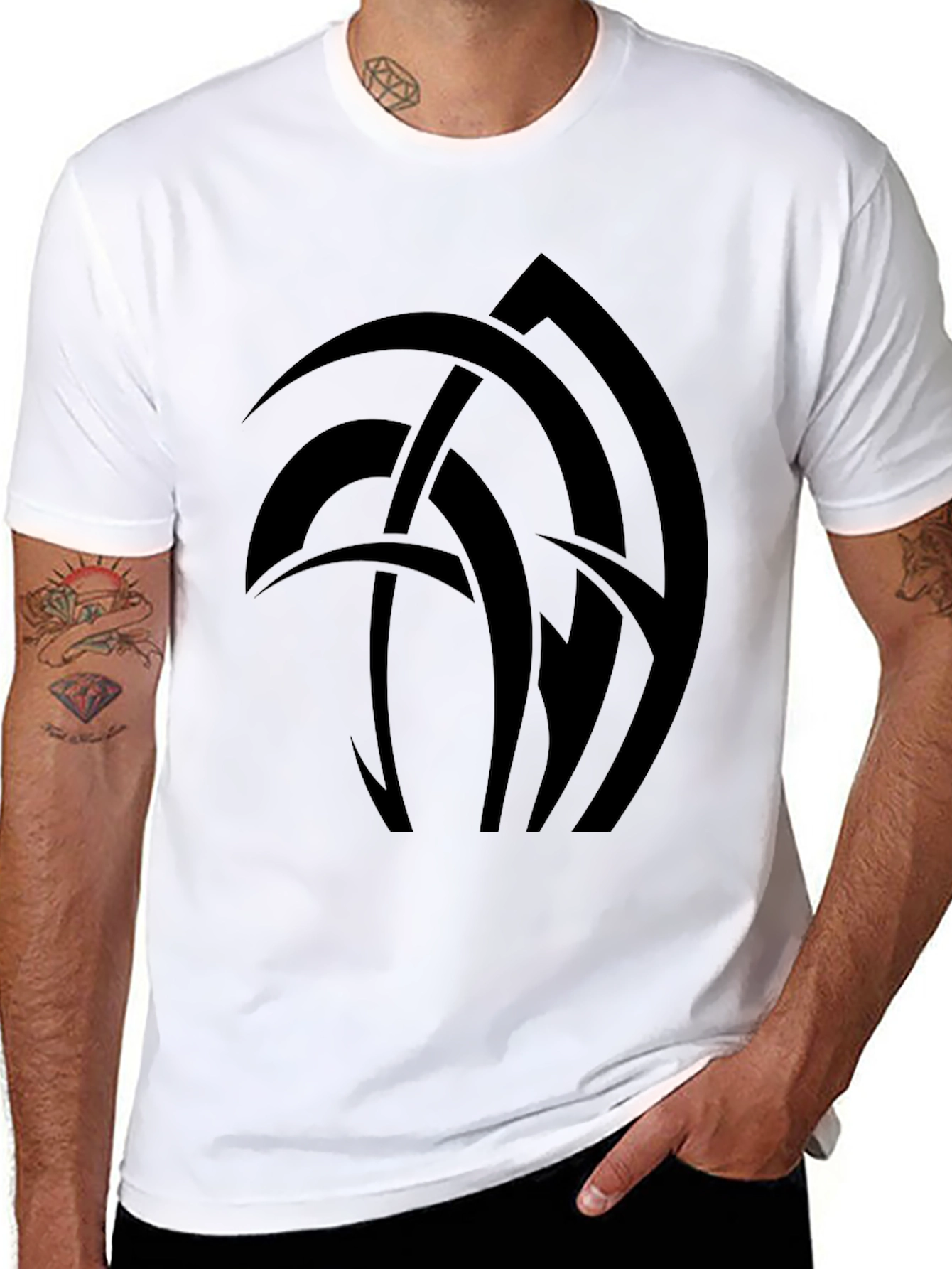 Black Abstract Graphic Tee - Black Cotton Blend T-Shirt view 8