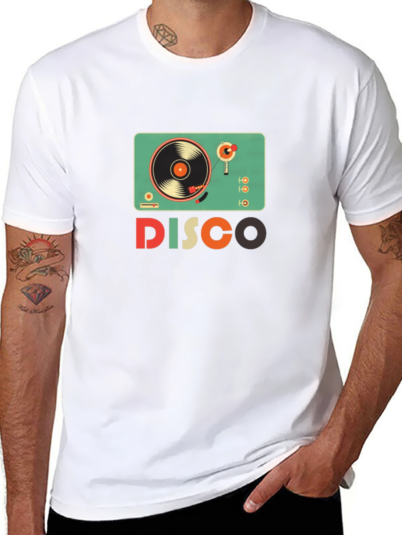 Black Retro Disco Turntable Graphic T-Shirt - Vintage Style view 8