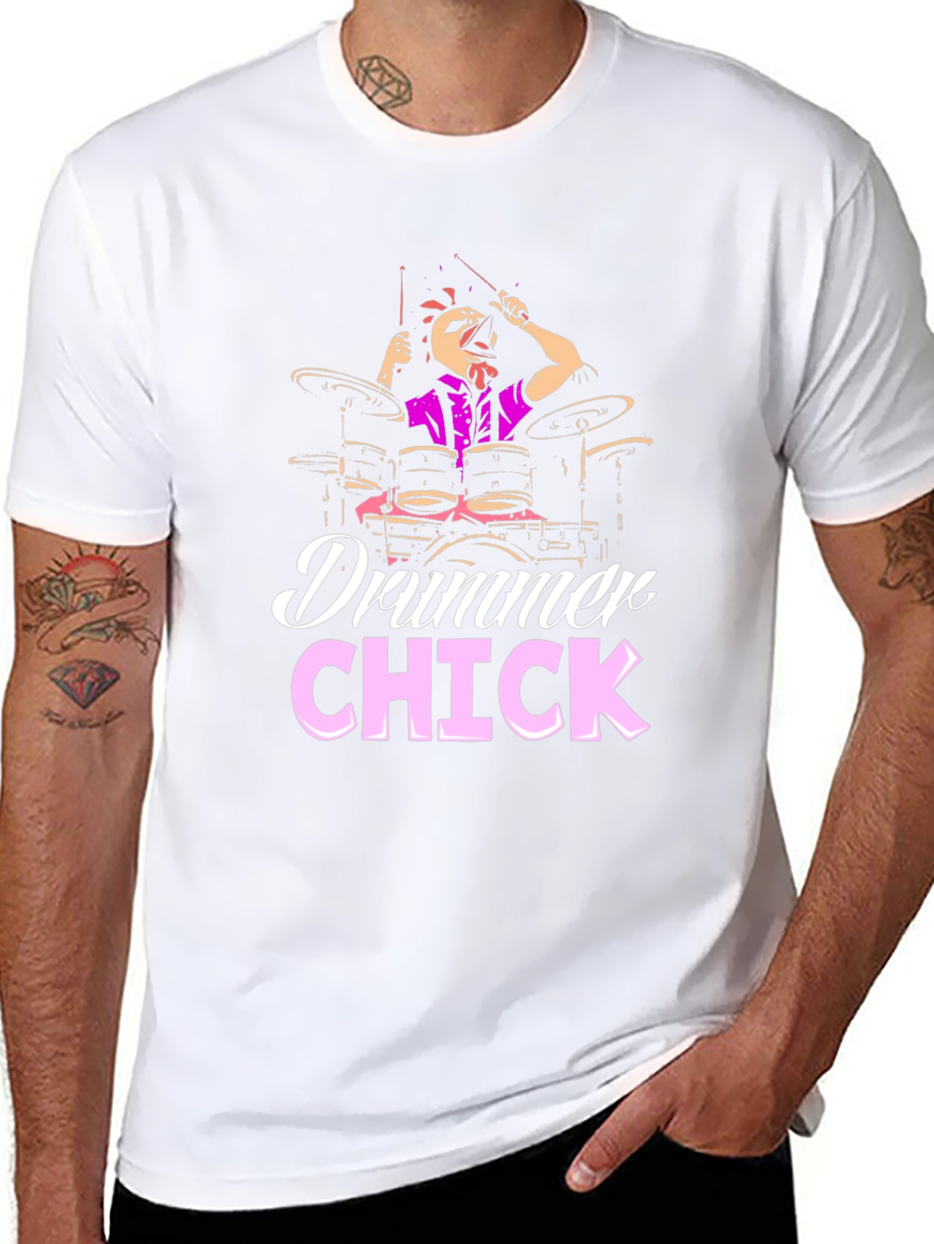 Black Drummer Chick T-Shirt - Music Lover Tee view 8