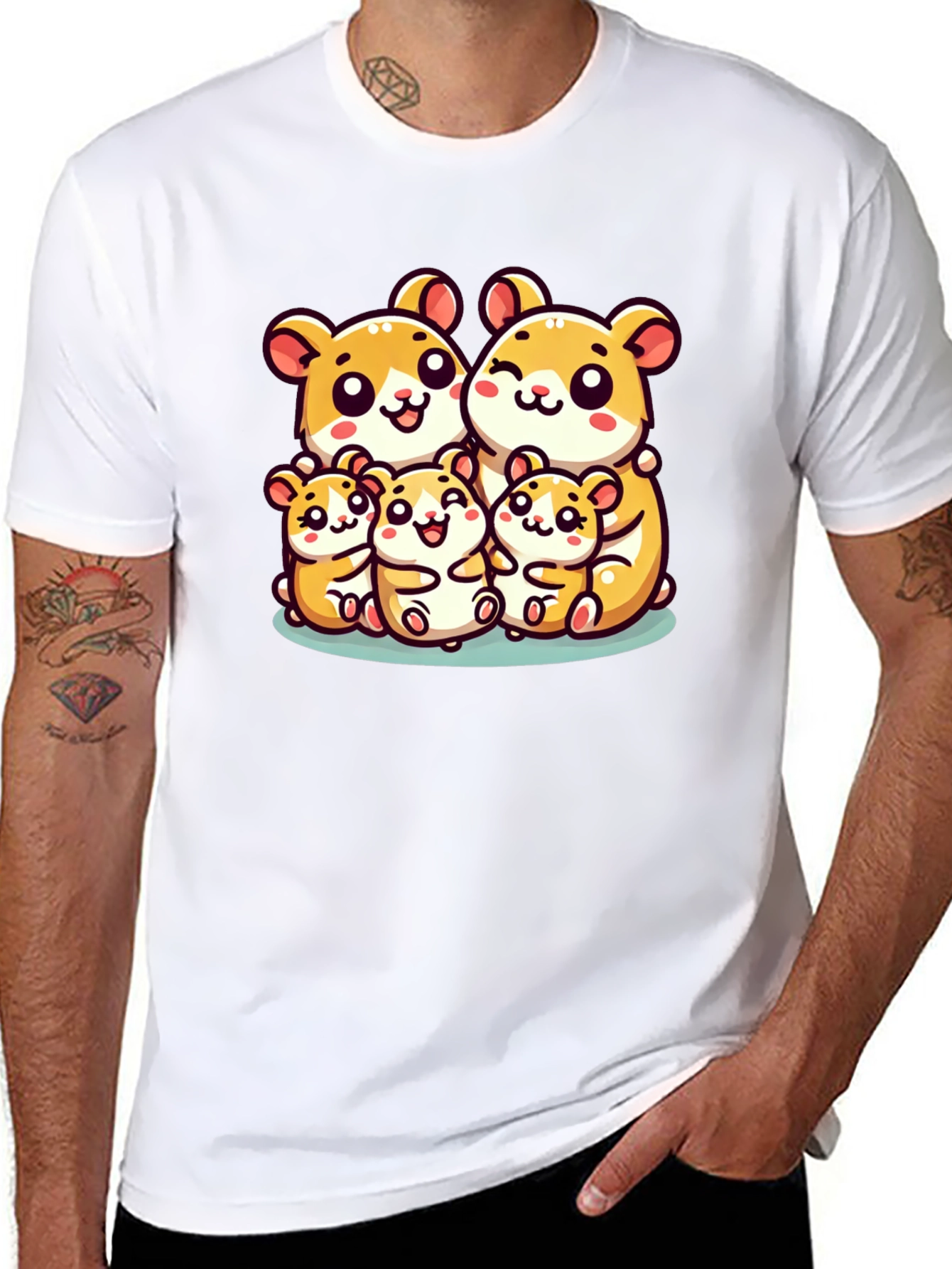 Black Cute Hamster Family Black T-Shirt view 8