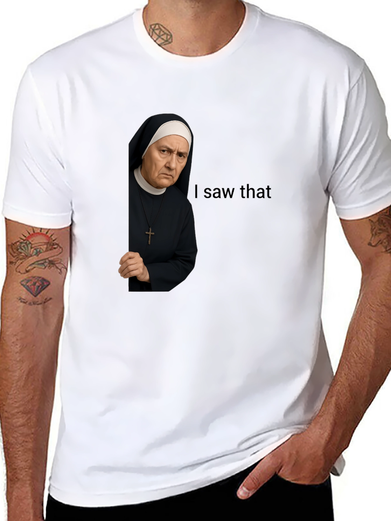 Black I Saw That Nun T-Shirt Funny Graphic Tee view 8