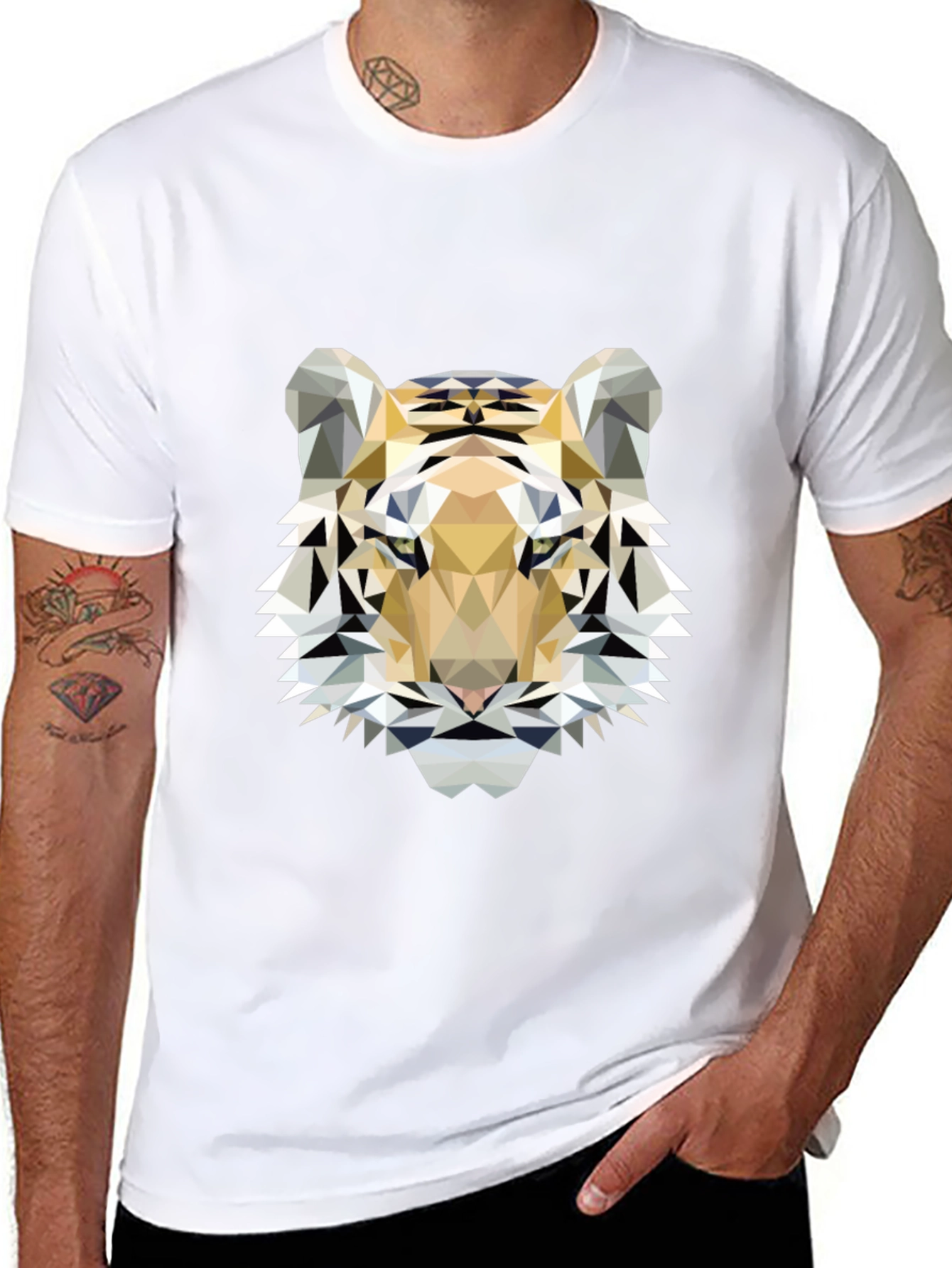 Black Geometric Tiger Print Black T-Shirt view 8