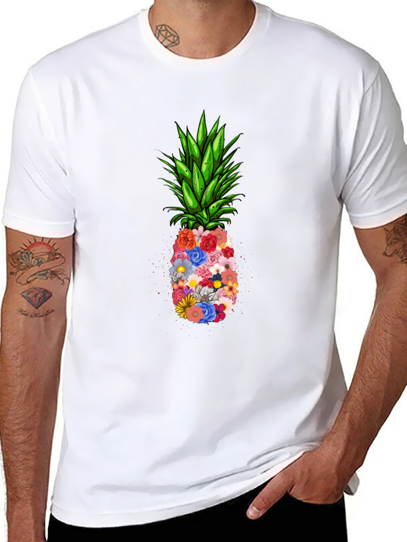 Black Floral Pineapple Graphic Tee - Black T-Shirt view 8
