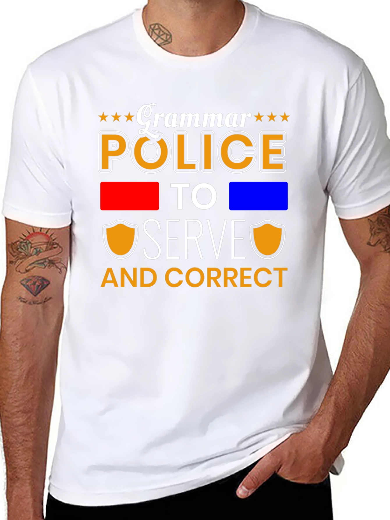Black Grammar Police Serve & Correct T-Shirt view 8