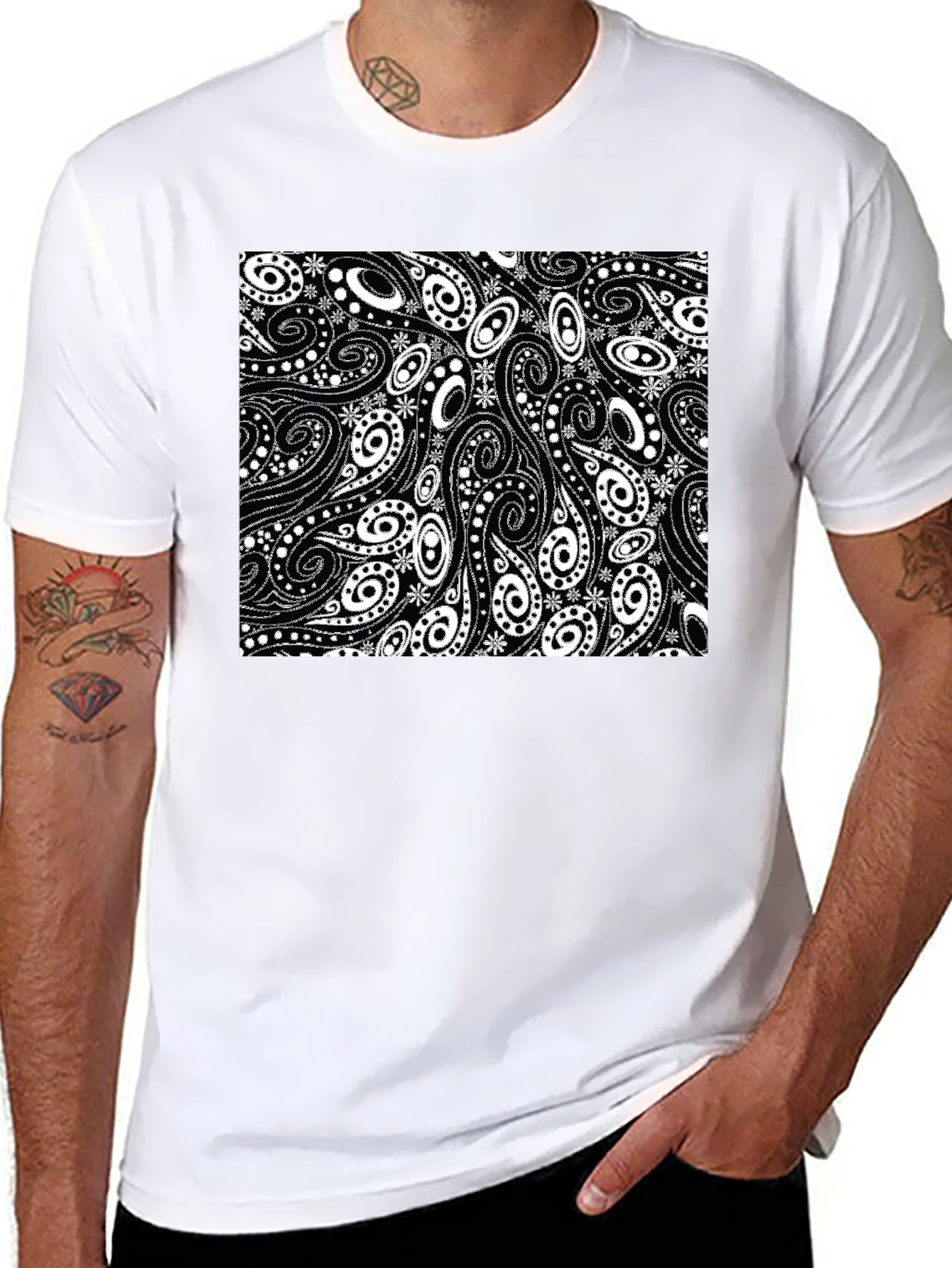 Black Paisley Pattern Black T-Shirt view 8